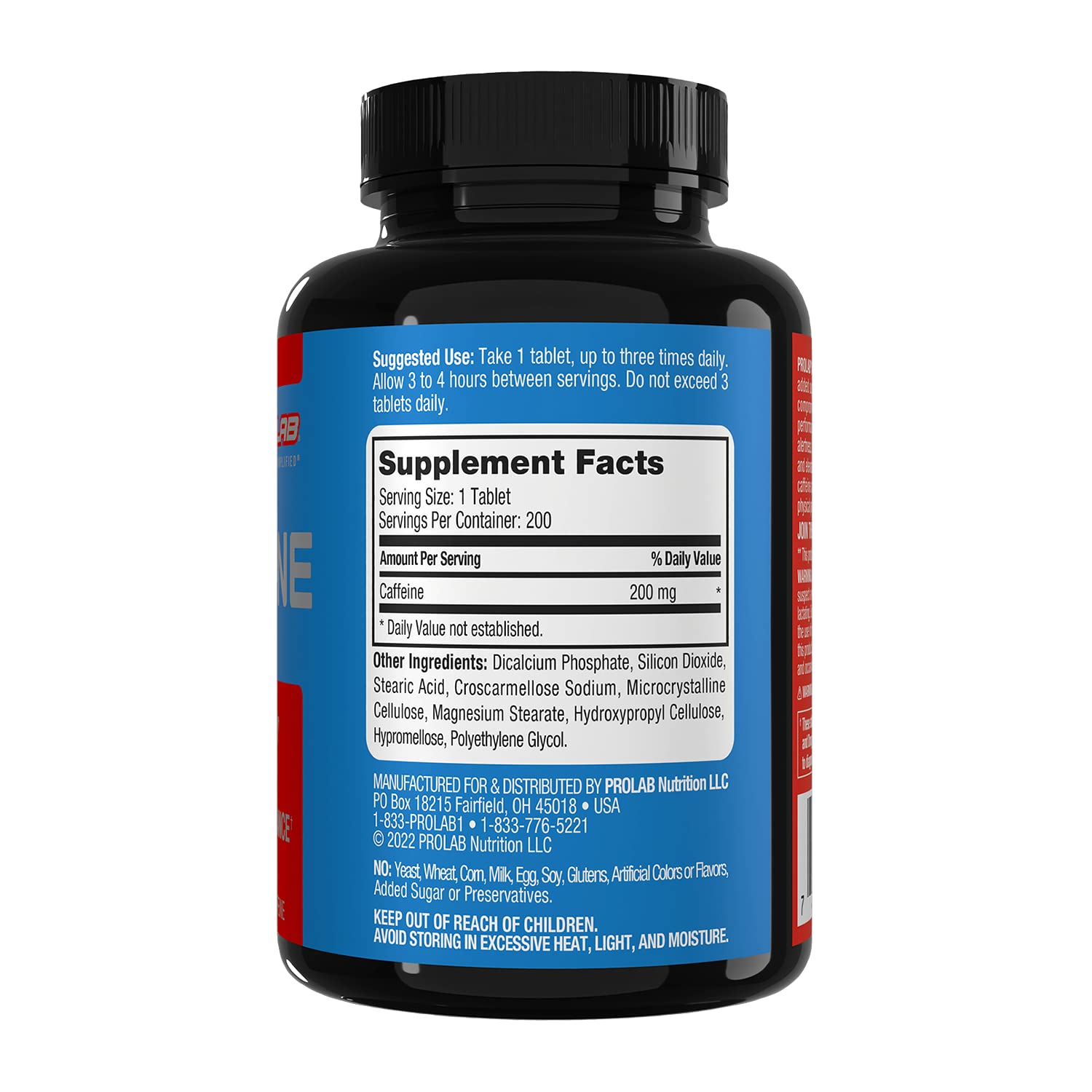 ProLab Caffeine Tablets 200mg - 200ct | Energy Support, Helps Enhance Endurance & Mental Focus, Reduce Fatigue, Pre-Workout, Extra Strength ProLab uk supplements