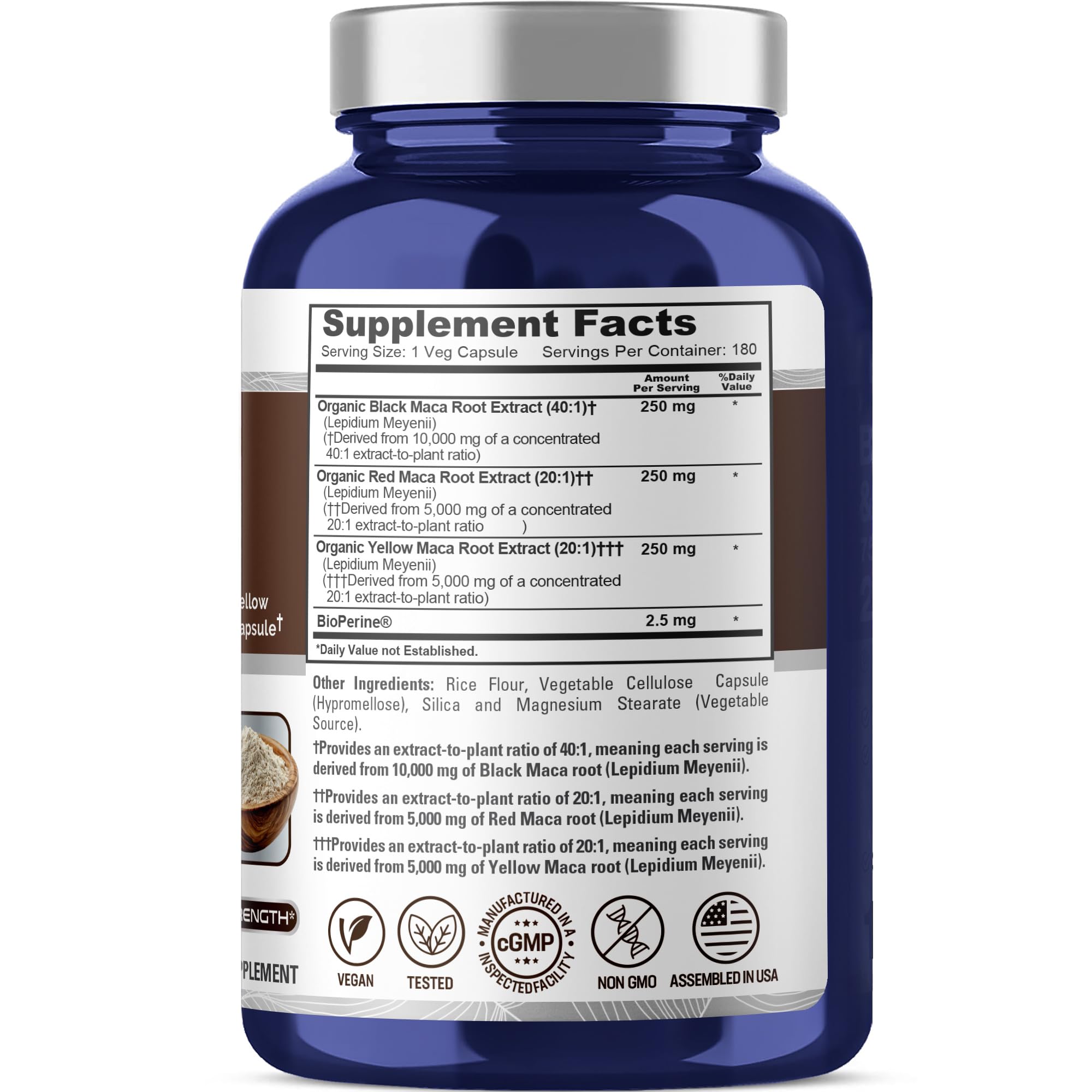 NusaPure Maca Root Black, Red, Yellow 20,000mg - 180 Vegan Capsules (Vegan,Non-GMO, Gluten Free) Bioperine NusaPure uk supplements