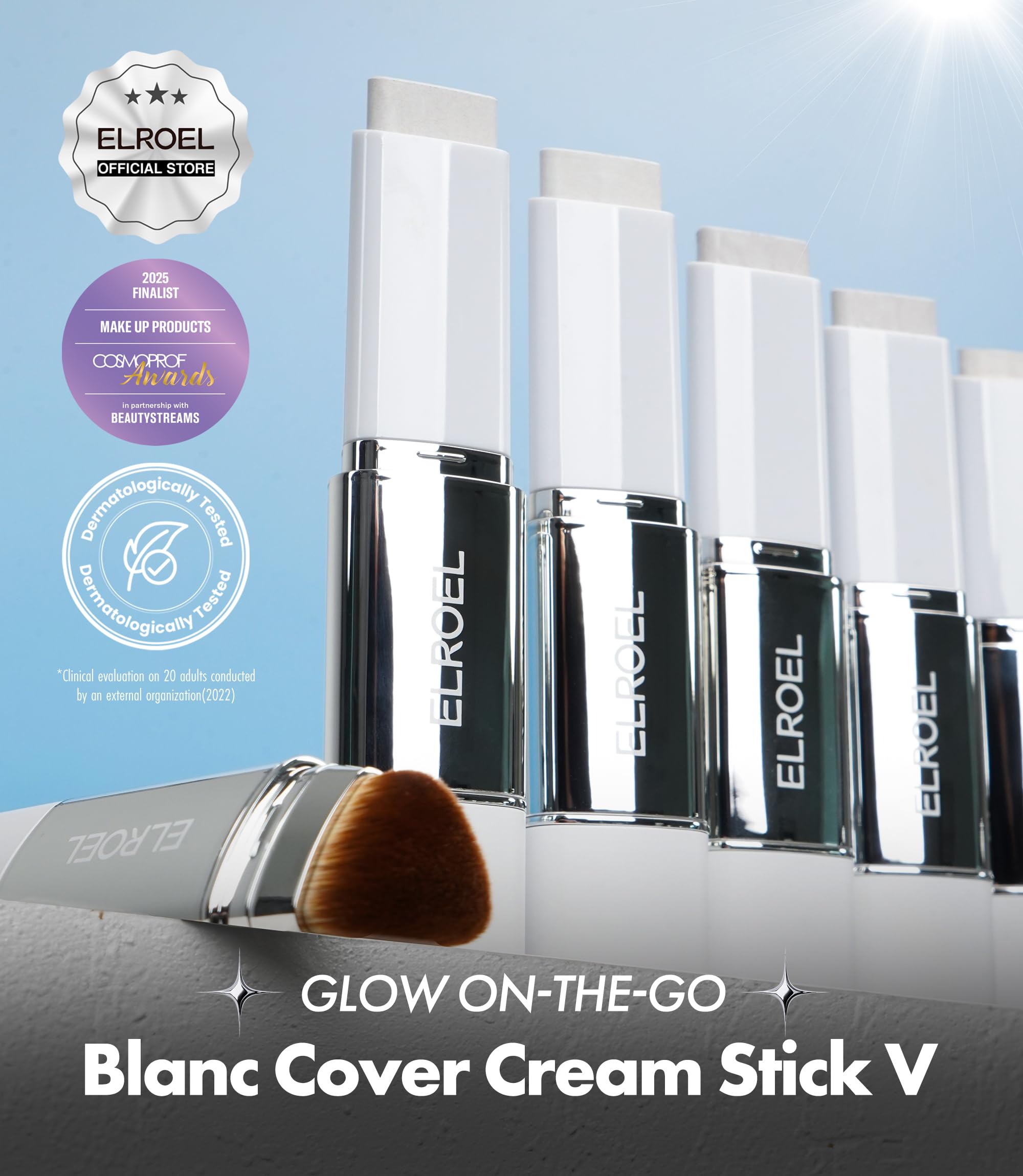 ELROEL Blanc Cover Cream Stick V White - Korean Color-Changing Foundation Stick with Volufiline - Medium to Full Coverage Dewy Finish Base Makeup - Dual-Ended with Detachable Brush (202 Natural) ELROEL uk supplements