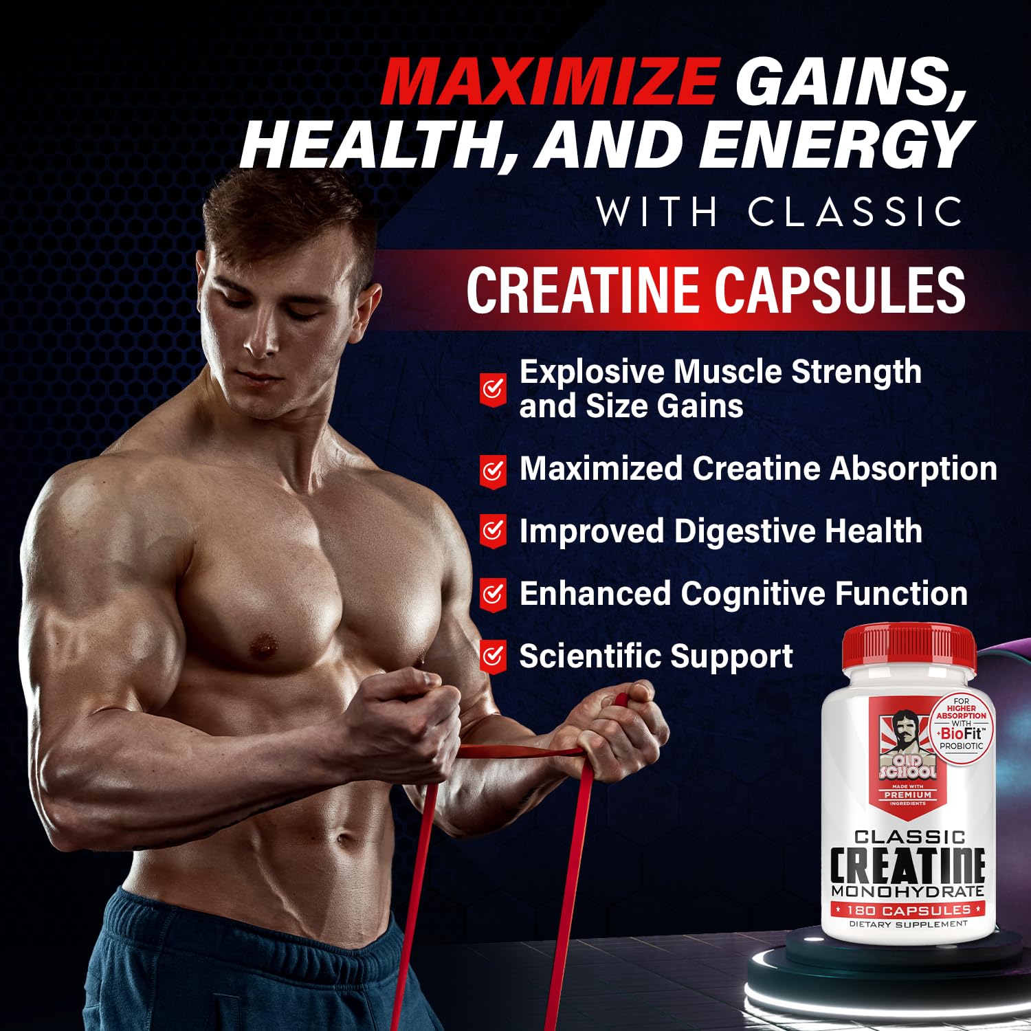 Old School Labs 5000mg Creatine Monohydrate Capsules With BioFit™ (Max Strength) Supports Muscle Growth & Recovery, Performance, Cognitive Health - Creatine Pills for Men & Women, Made in USA 180 Caps Old School Labs uk supplements