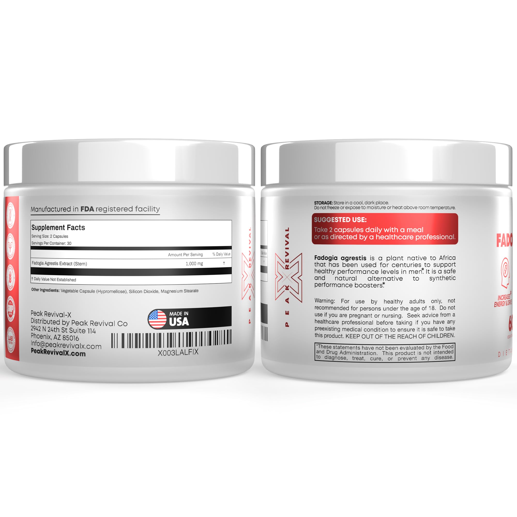 Peak Revival-X Fadogia Agrestis 1000mg Per Serving Supplement - Potent Extract to Increase Energy, Athletic Performance & Muscle Mass - Supplements, Made in The USA (60 Capsules) Peak Revival-X uk supplements
