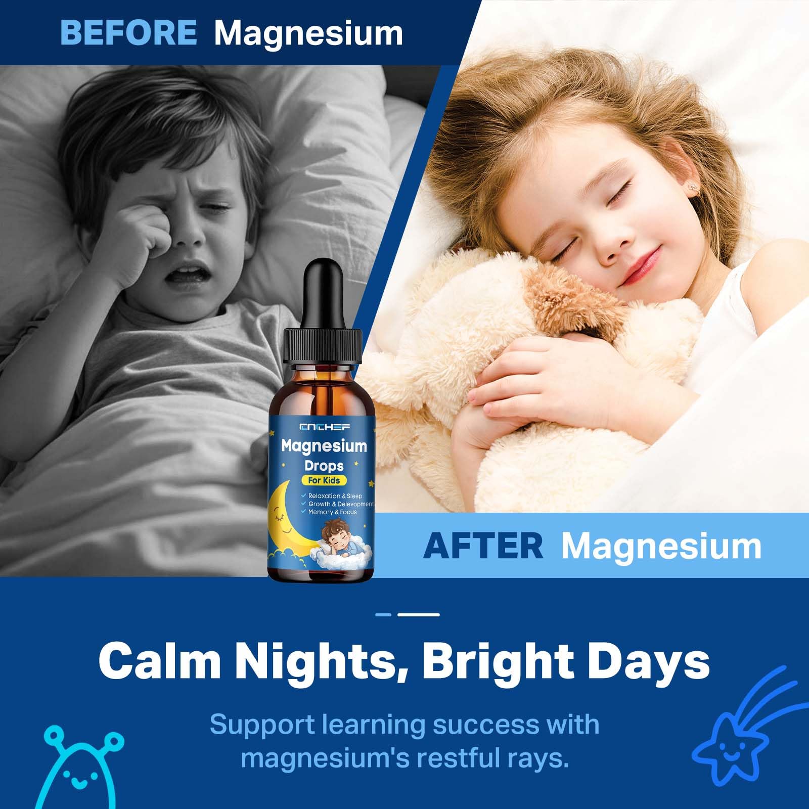 Magnesium Drops - Magnesium Glycinate Liquid Drops for Kids - Calm, Sleep, Relaxation, Bones, Brain Support with Vitamin B6, C, D3, Omega-3, L-Theanine, Zinc, Multivitamins - Strawberry Flavor 2 Fl Oz CNCHEF uk supplements