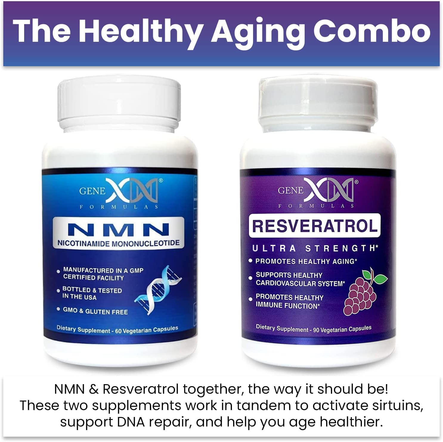 Genex Formulas NMN and Resveratrol Dynamic Duo Supplements | 250mg NAD+ Precursor and Ultra Strength 1500mg Resveratrol w/BioPerine, for Healthy Aging Support Genex Formulas uk supplements