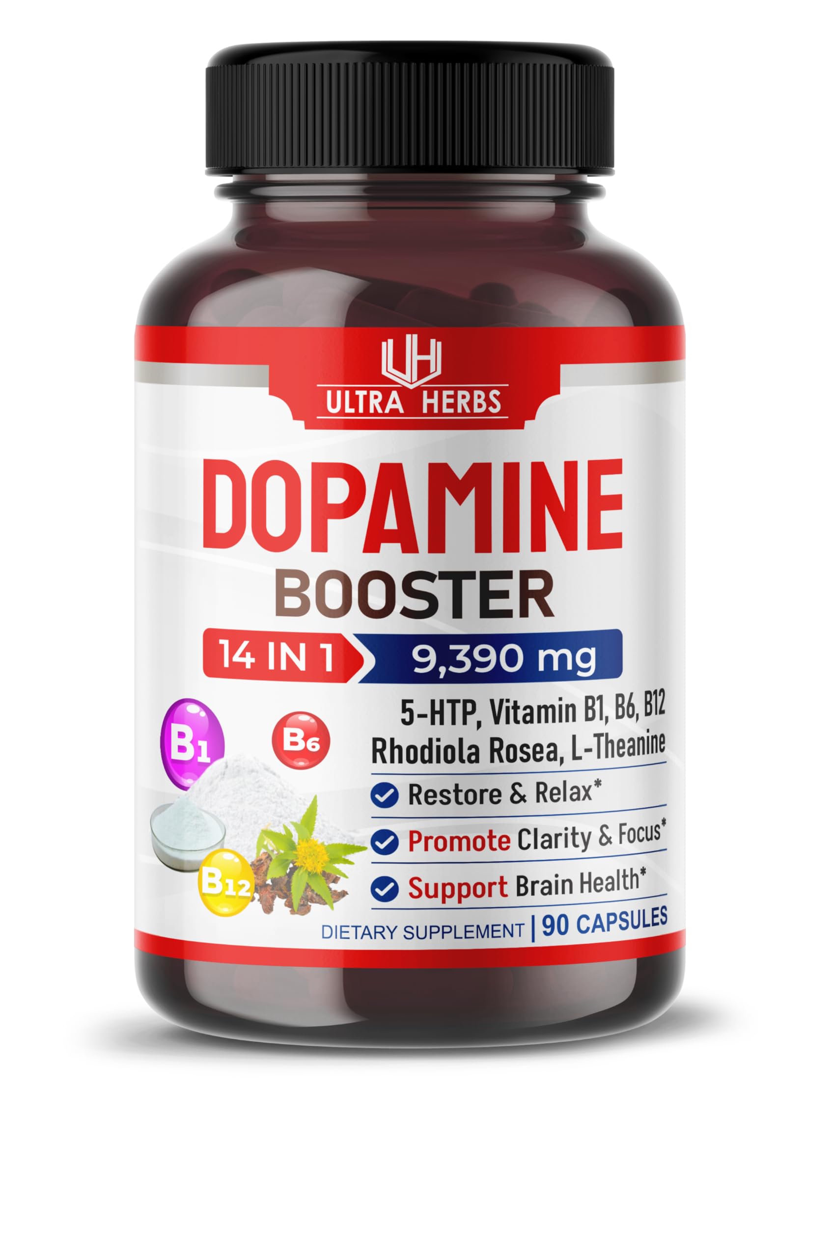 Dopamine Focus Supplement Ashwagandha 5000mg 5-HTP 50mg Rhodiola Rosea 2000mg ULTRA HERBS uk supplements