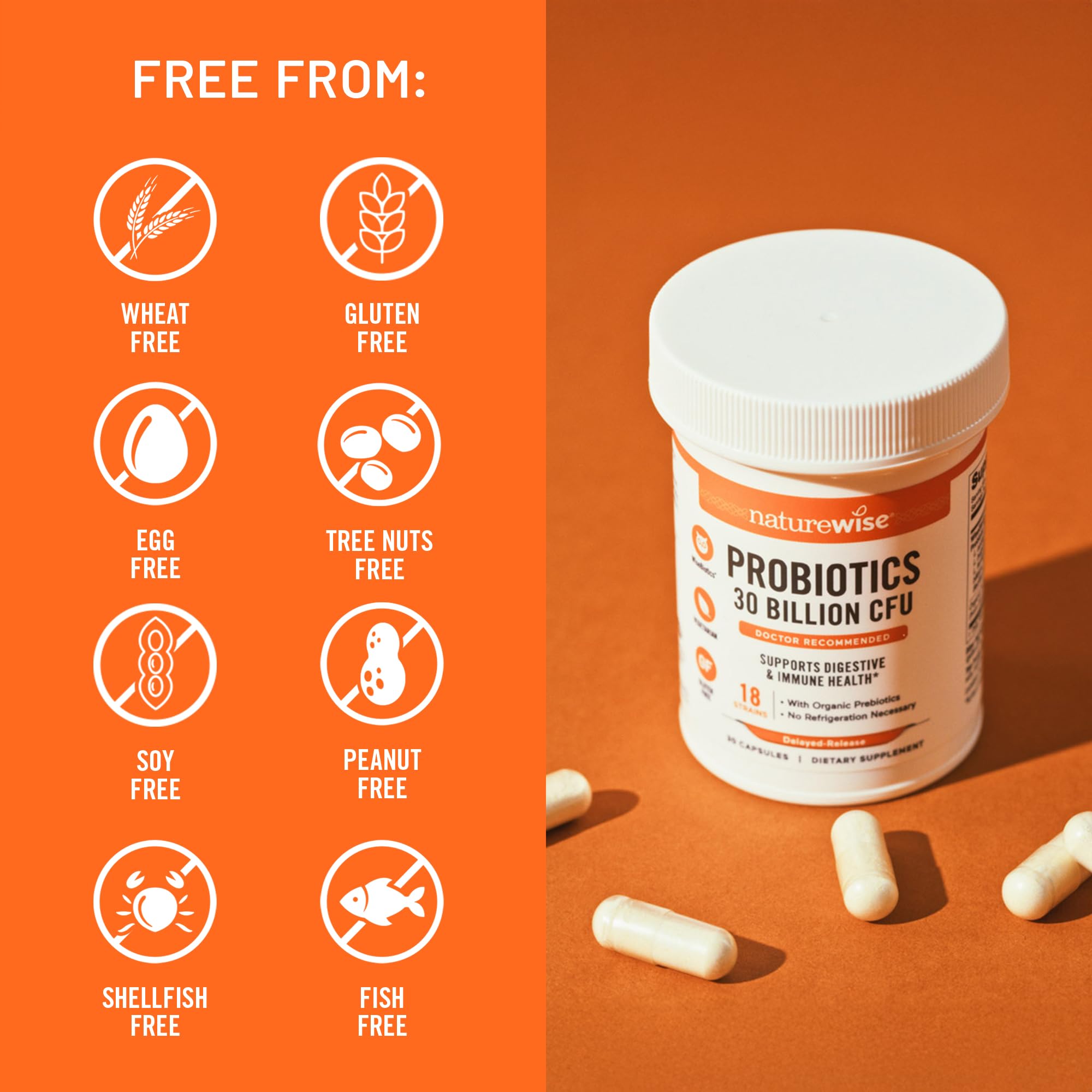 NatureWise Max Probiotics for Women & Men - 30 Billion CFU 18 Strains With Prebiotics - For Gut & Digestive Health - Delayed-Release Capsules, Gluten Free - 60 Capsules[2-Month Supply] NatureWise uk supplements