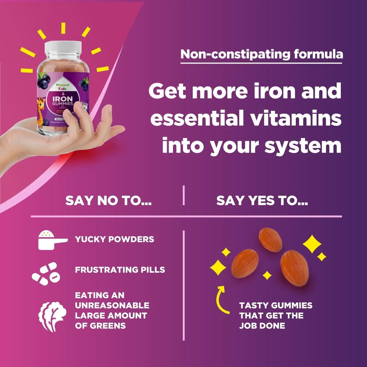 Natural Multivitamin Iron Gummies for Adults - Adult Gummy Vitamins with Iron and Energy Boost B Complex Vitamins Phytoral uk supplements