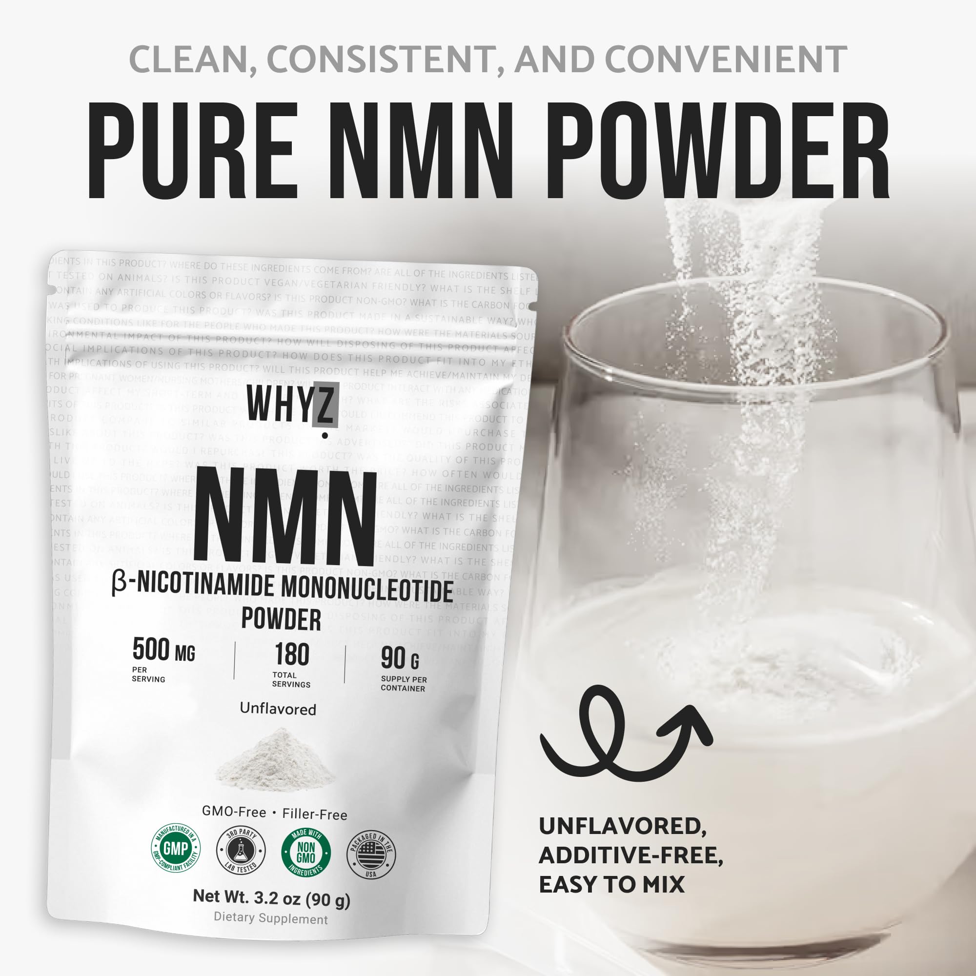 Pure NMN Powder Nicotinamide Mononucleotide Quick Dissolved NMN Supplement Powder 100% Unflavored NMN Supplement Supports NAD+ Levels Vegan Friendly Non-GMO, 90g WHYZ uk supplements