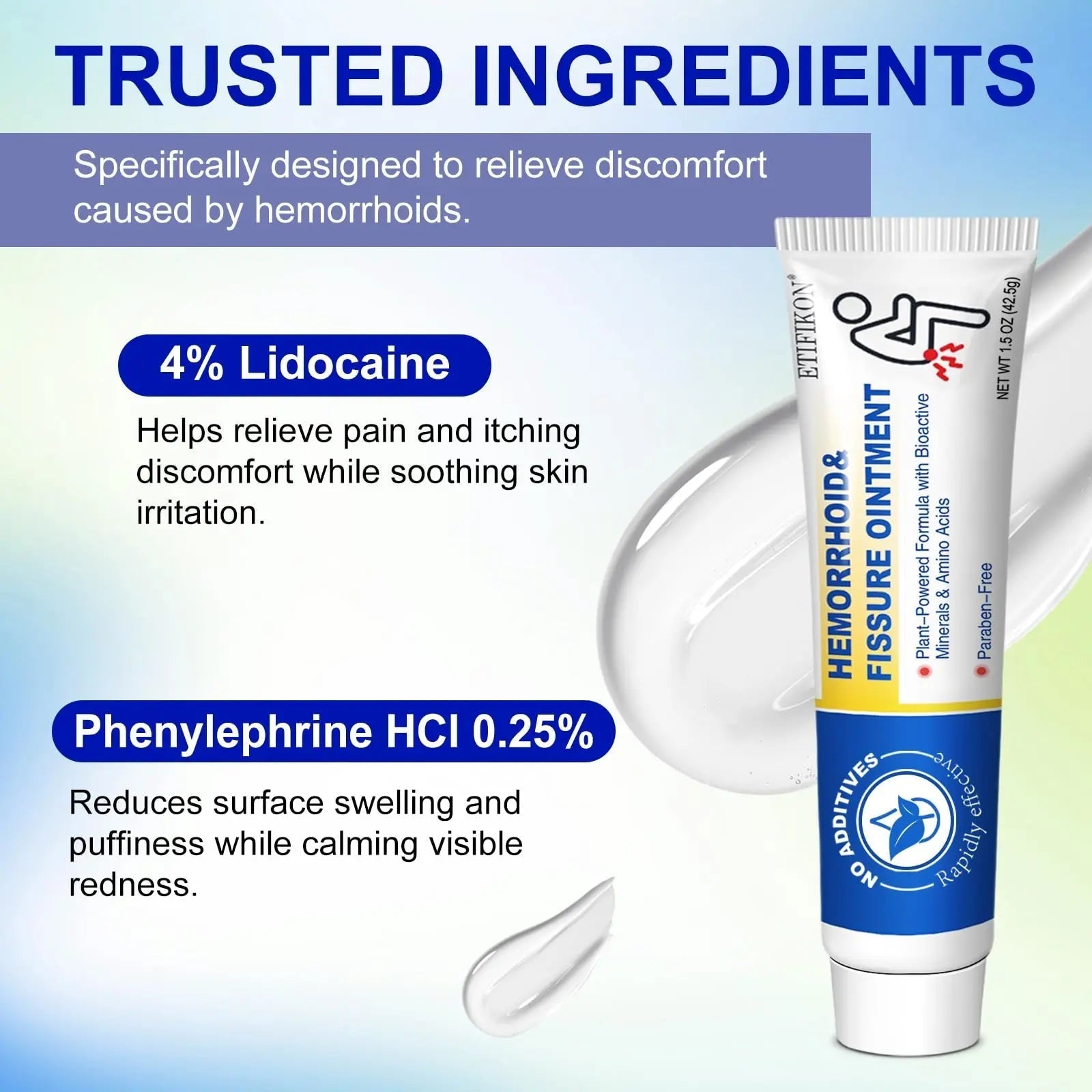 ETIFIKON Hemorrhoid & Fissure Ointment with 4% Lidocaine & Phenylephrine HCI – 42.5g Comforting Care Cream for Internal & External Areas – Helps Soothe Irritation & Support Daily Comfort (1 Pack) ETIFIKON uk supplements