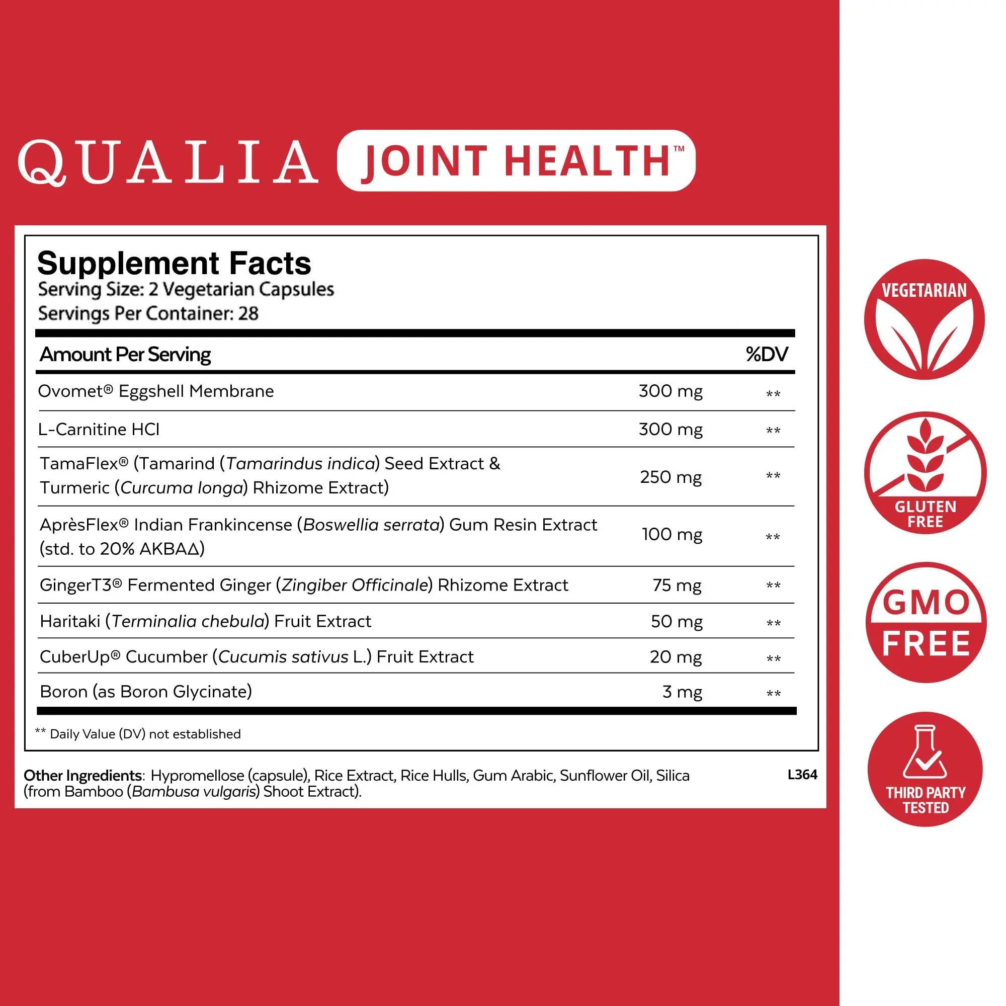 Qualia Joint Health 9 Advanced Joint Health nutrients: denatured Collagen, boswellia, tumeric, Boron, Ginger, L-carnitine. Cartilage Health, Tendon Strength, Healthy Joint Aging (1 Month Supply) QUALIA LIFE SCIENCES uk supplements