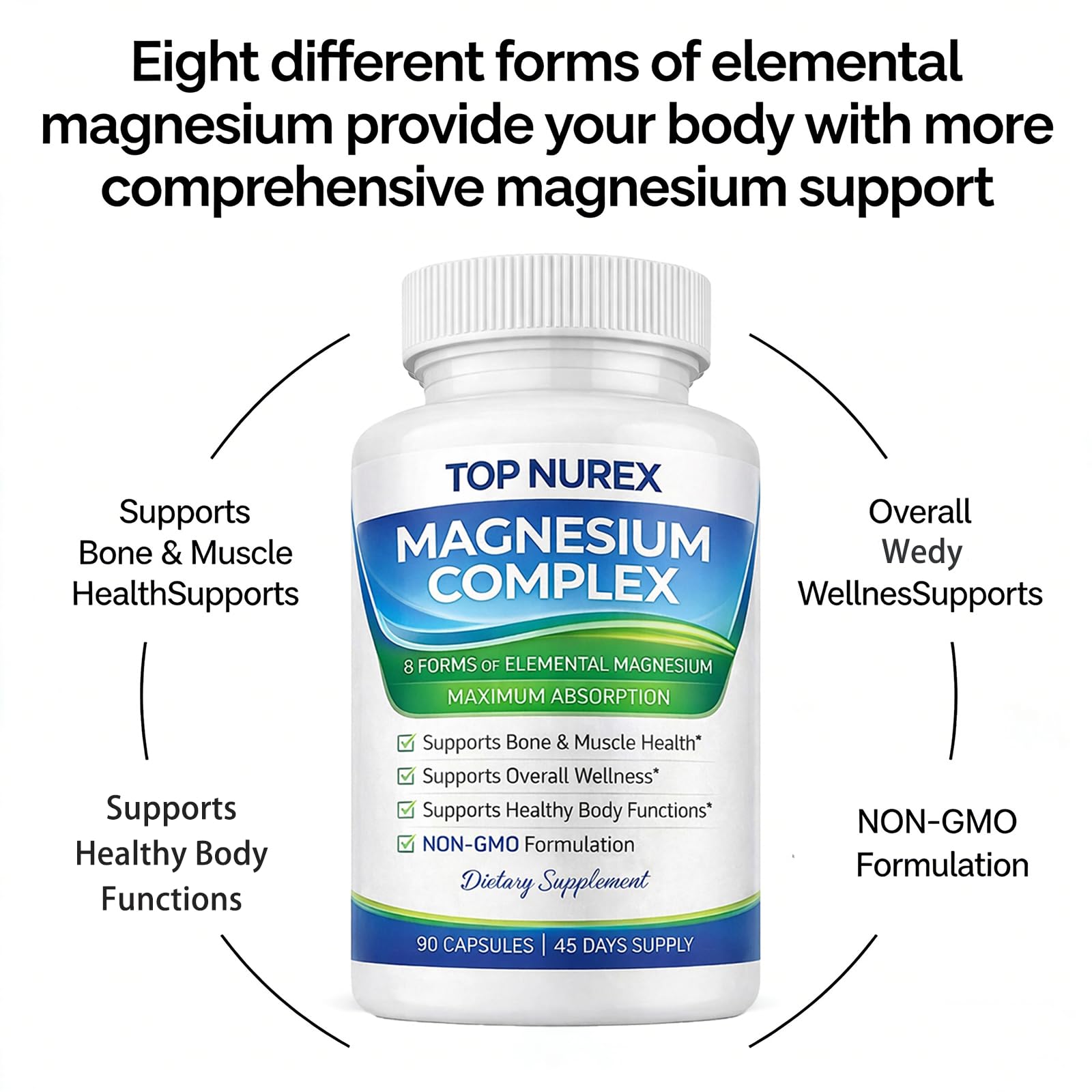 Top Nurex Magnesium Complex 1000 mg, 8-Source Magnesium Blend with Glycinate, Citrate, Malate & Taurate, Vegan Formula, Non-GMO, 90 Capsules Top Nurex uk supplements