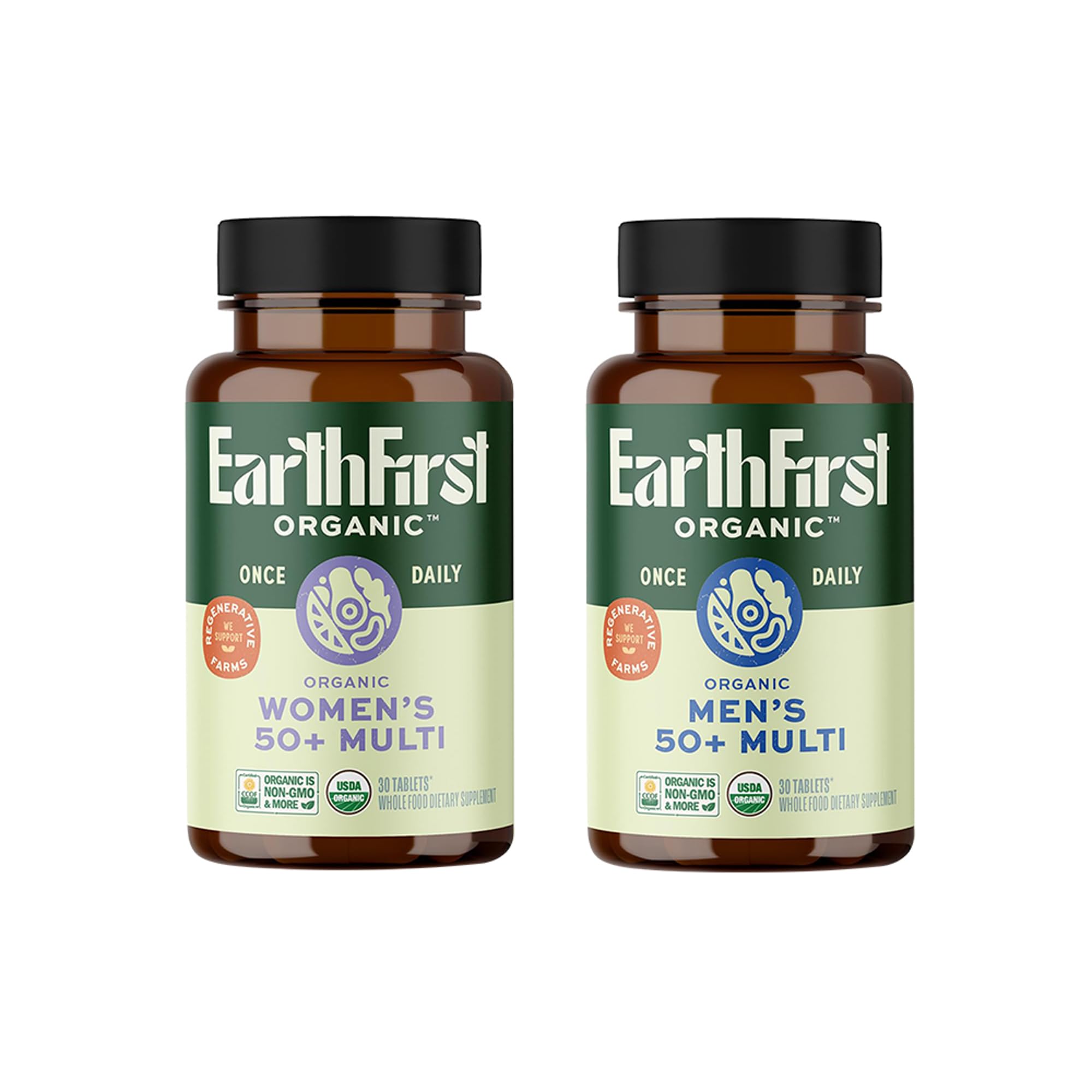 EarthFirst Organic Women's & Men's 50+ Once Daily Multi Bundle,19 Vitamins from Herbs & Superfoods, 30 Count EarthFirst Organic uk supplements