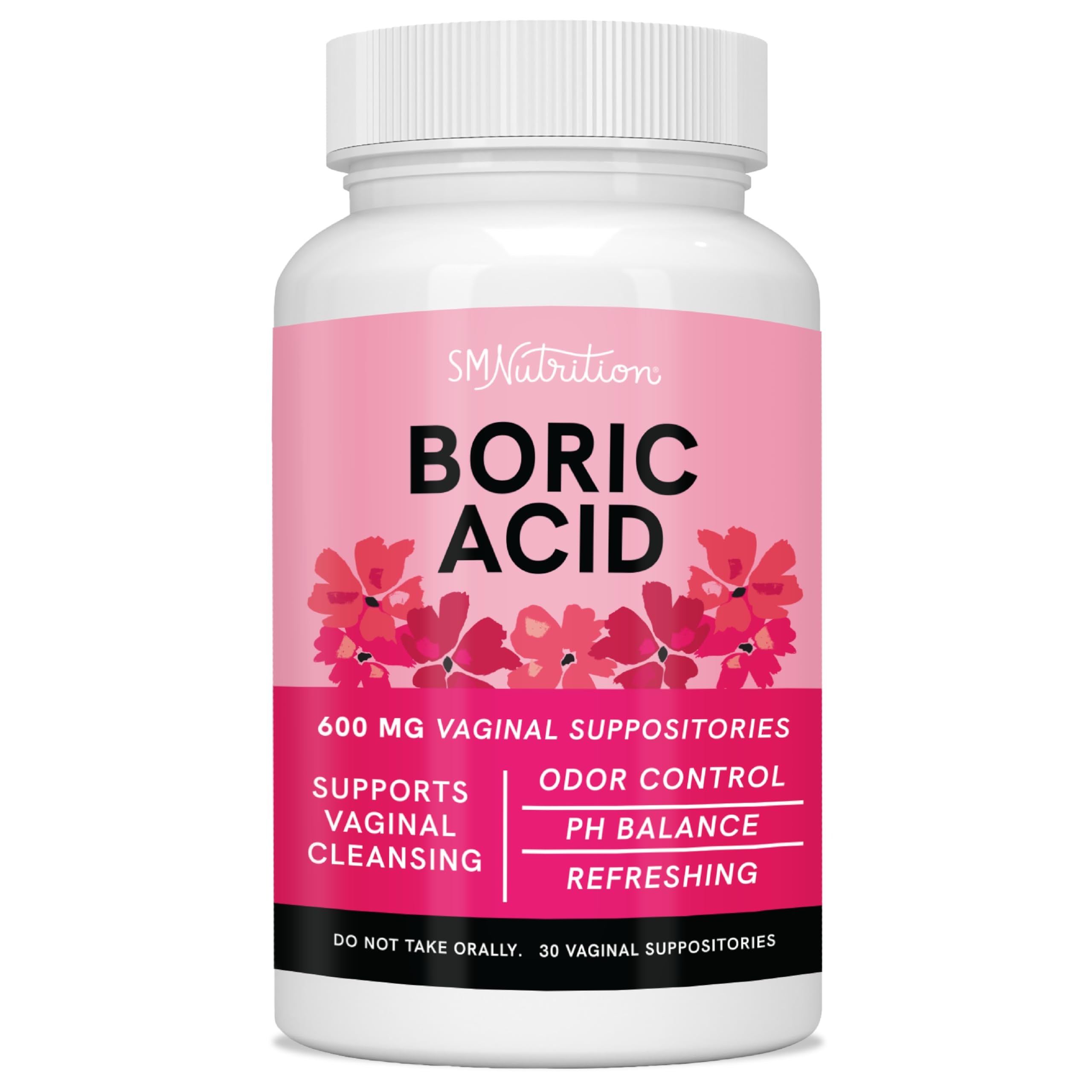 Boric Acid Suppositories for Women | 600mg | for pH Balance, Vaginal Odor & Itching | Feminine Hygiene SMNutrition uk supplements
