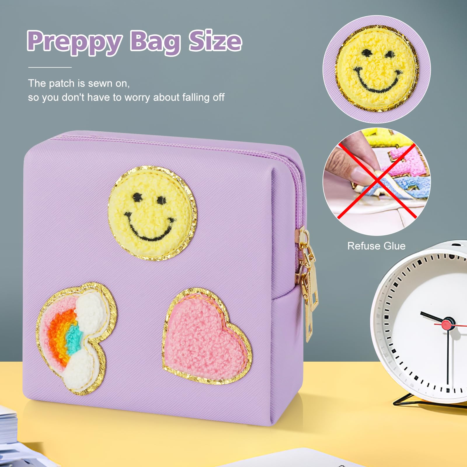 Preppy Patch Period Bag for Teen Aged Girls, Sanitary Napkin Storage Bag, Functional PU Leather Sanitary airogym uk supplements
