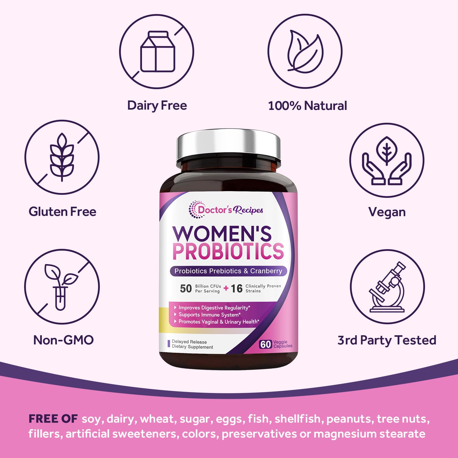 Doctor's Recipes Women's Probiotics, 50 Billion CFU 16 Strains, with Organic Prebiotics Doctor's Recipes uk supplements