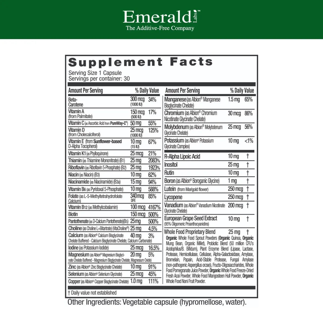 EMERALD LABS Complete 1-Daily Multi - Complete Multivitamin for Men & Women with Vitamin C, Methylated Folate, Whole-Food Blend EMERALD LABS uk supplements