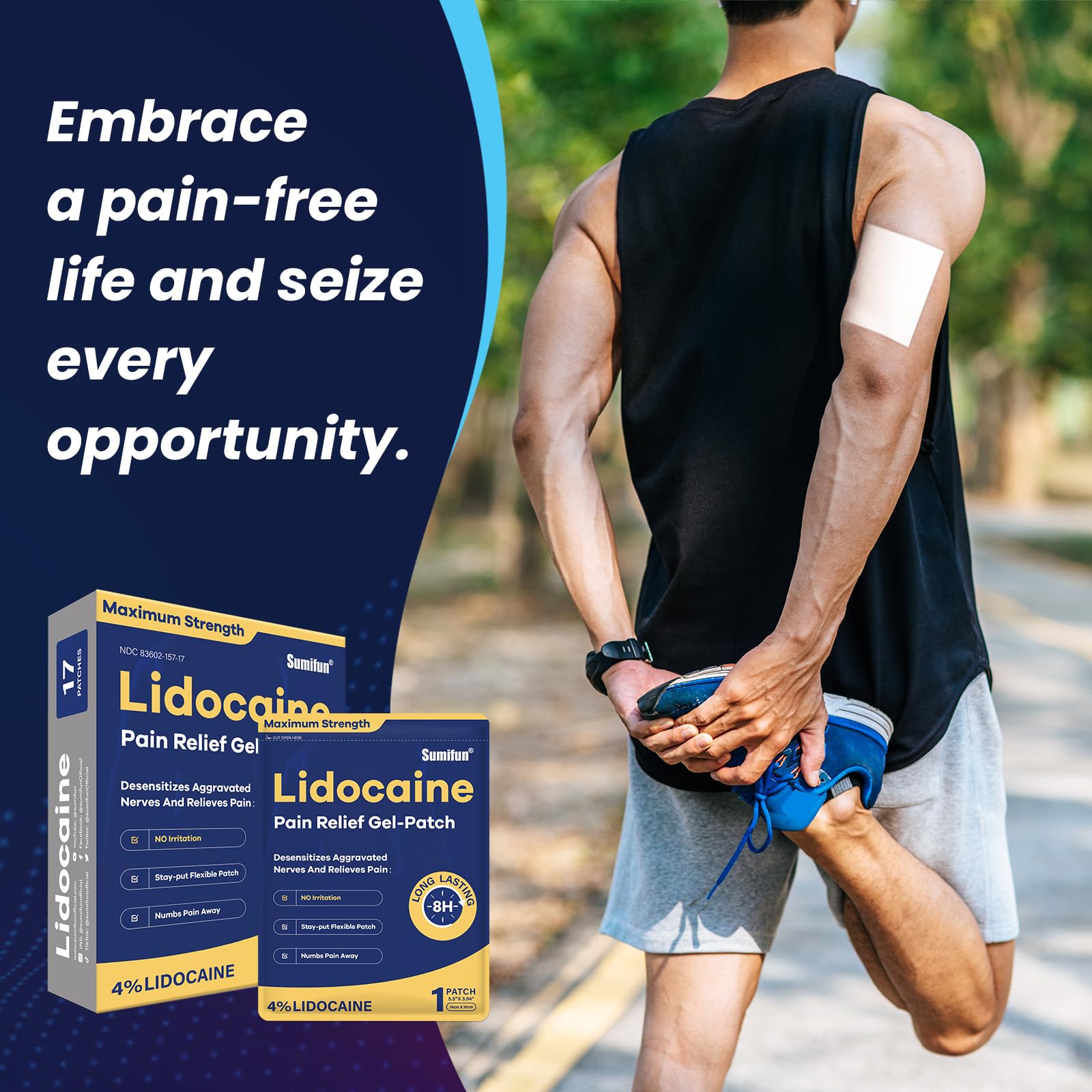 Sumifun 4% Lidocaine Patches Maximum Strength - Pain Relieving Gel Patch for Muscle Soreness, Back Ache, Knee, Neck & Joint Pains - Topical Analgesic (Large, Count, 17) Sumifun uk supplements