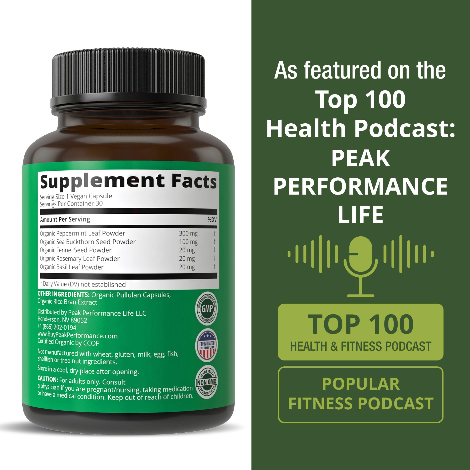 USDA Organic IBS Capsules for Relief, Ingestion, Bloating, Gas. Irritable Bowel Supplement with 5 Handpicked Organic Ingredients. Peppermint Oil, Sea Buckthorn, Fennel Seed, Rosemary Leaf, Basil Leaf Peak Performance uk supplements