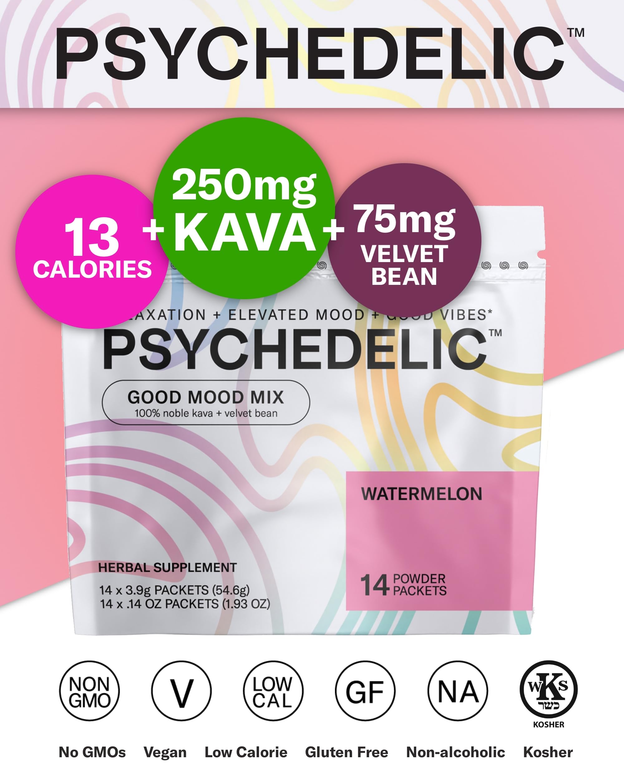 Good Mood Mix - Watermelon - Powder Packets - Calming Kava Drink Mix - Easy Open Psychedelic Water uk supplements