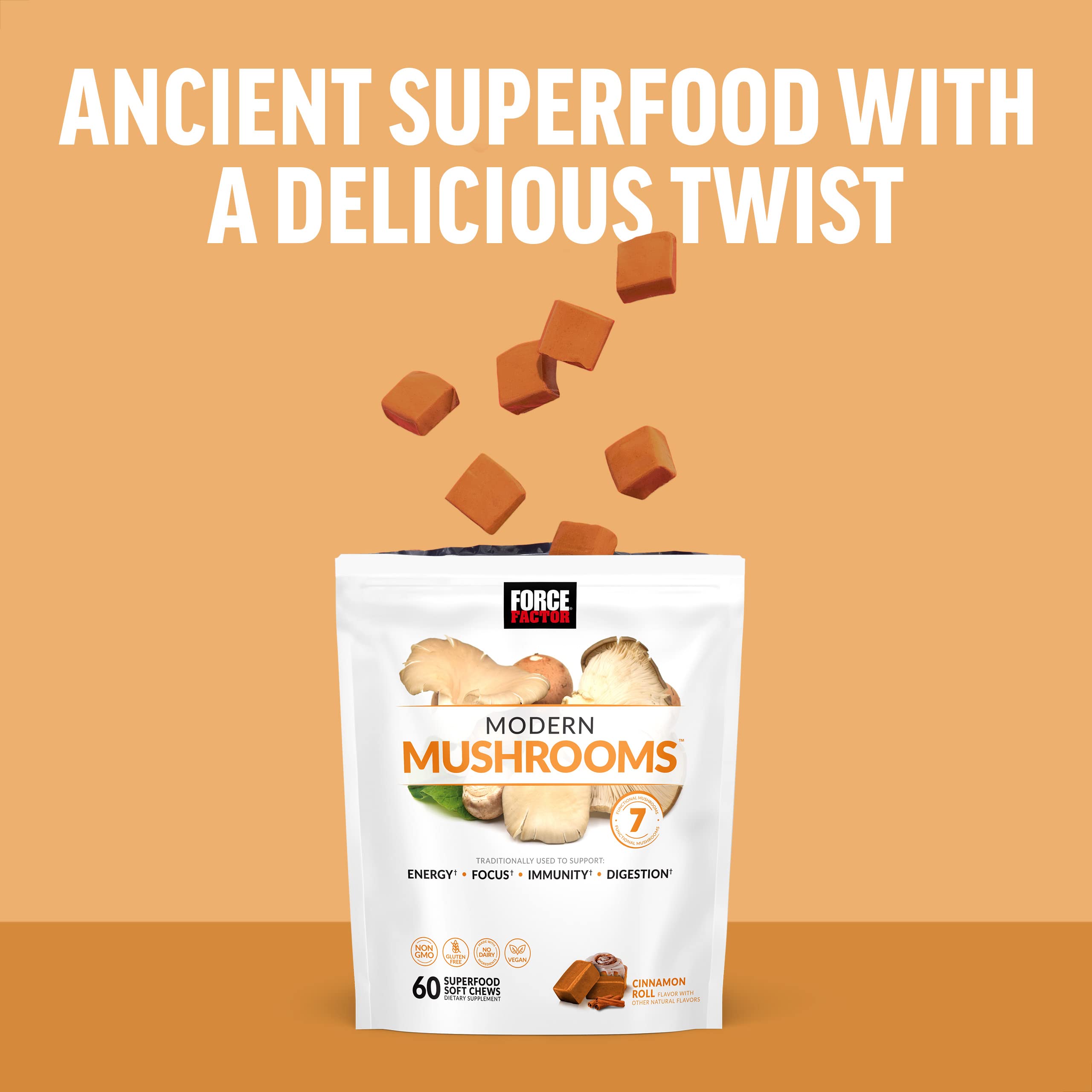 FORCE FACTOR Modern Mushrooms Soft Chews, Mushroom Supplement with Lions Mane Force Factor uk supplements