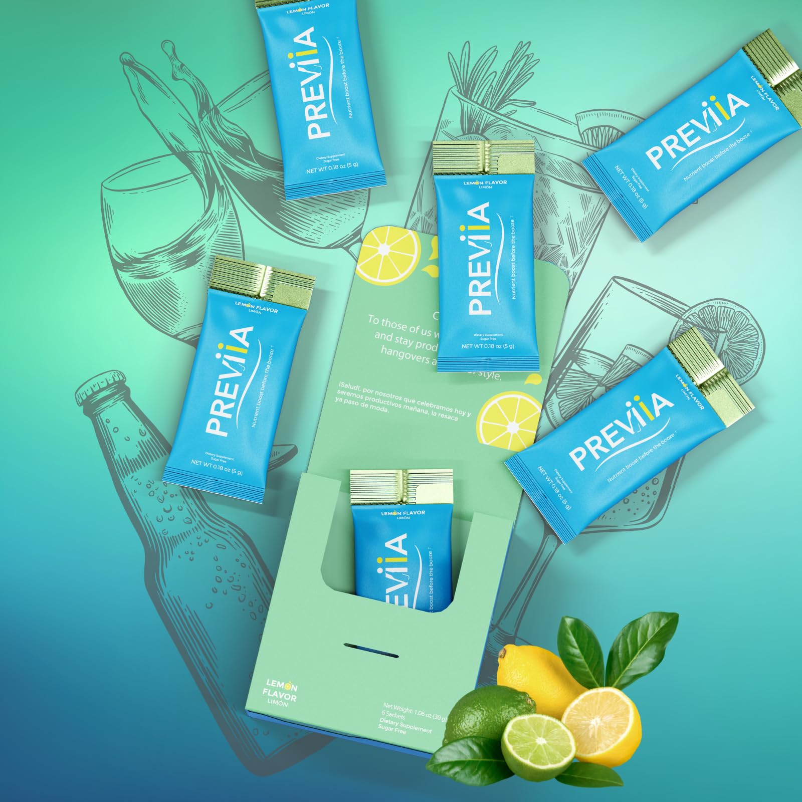 Previia – Pre-Drink Supplement | Nutrients Before Social Drinking | Cysteine, Choline, B-Complex, Magnesium, VIT C | Lemon Flavor | Soluble Drink | 6 Doses | Feel Better After Drinking Previia uk supplements