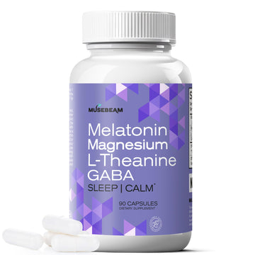 MuseBeam Magnesium Glycinate 275mg Melatonin 5mg L-Theanine 200mg GABA 100mg Capsules - Full Rest Nighttime Bedtime Support Supplement for Men Women - Vegan Sugar-Free Gluten-Free musebeam uk supplements