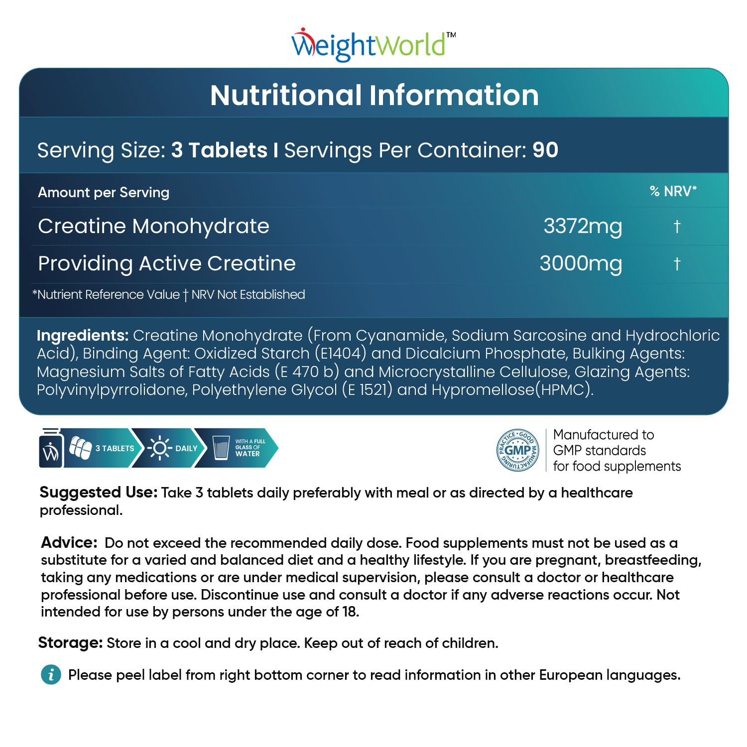 Creatine Monohydrate 3000mg - 270 Tablets - Gym Energy Supplement for Men & Women WeightWorld uk supplements