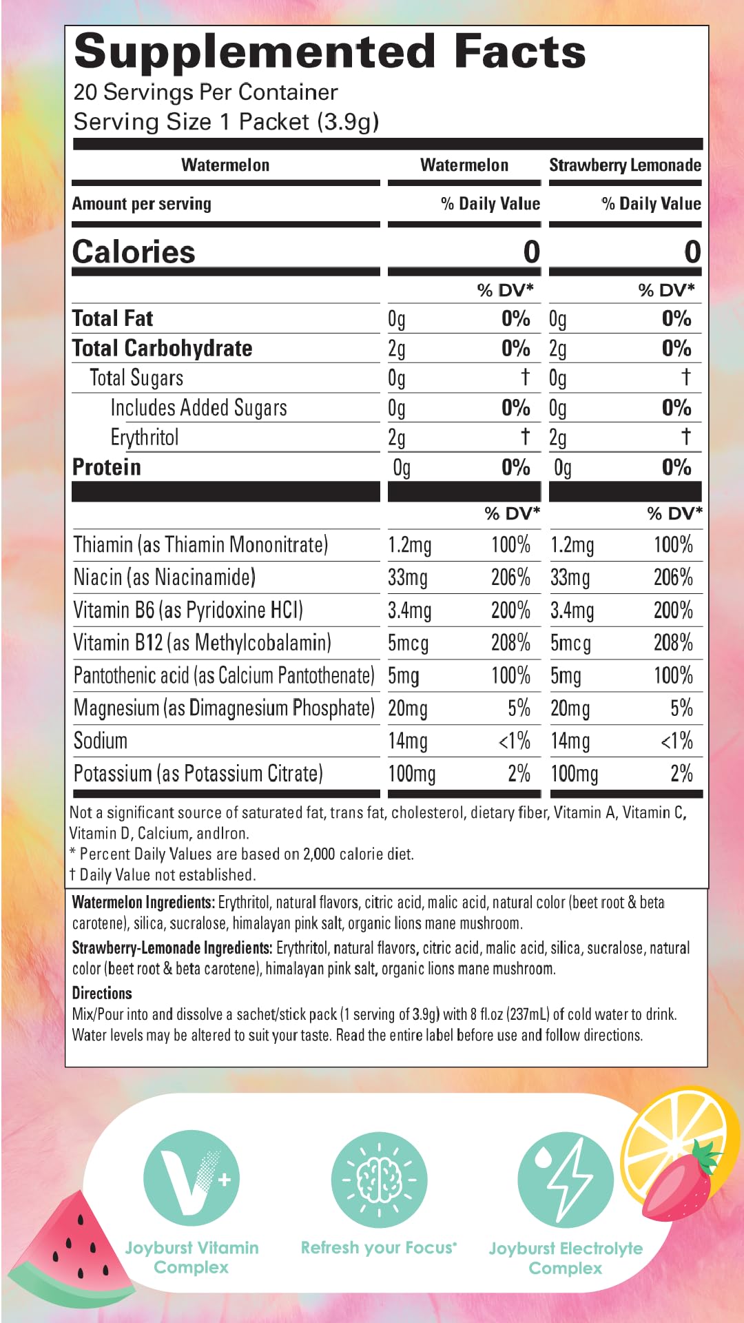 Joyburst Sugar Free Electrolytes Powder Packets, Instant Hydration Drink Mix Sticks, Variety Pack (10 Watermelon, 10 Strawberry Lemonade), Rehydrate On-The-Go JOYBURST uk supplements
