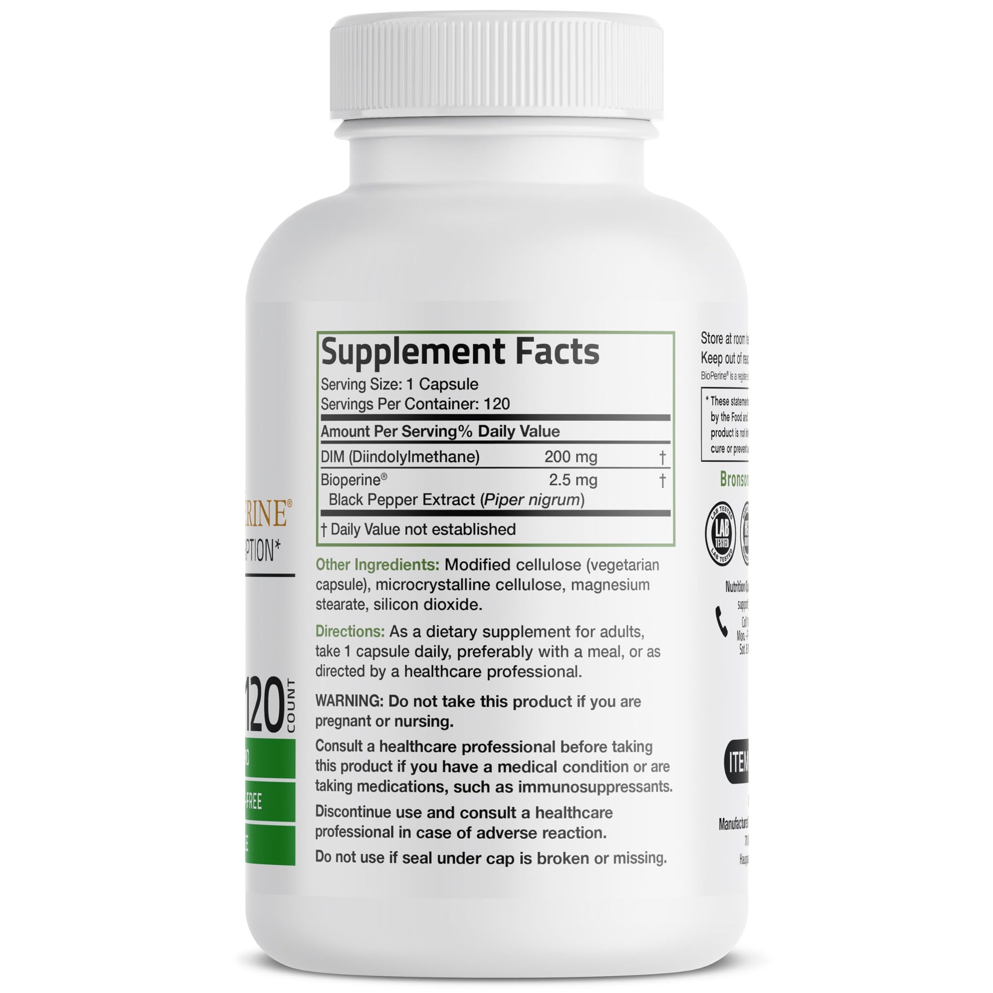 Bronson DIM Supplement 200 MG Diindolymethane with BioPerine for Enhanced Absorption, Estrogen Metabolism & Maintains Balanced Hormone Levels, 120 Vegetarian Capsules Bronson uk supplements