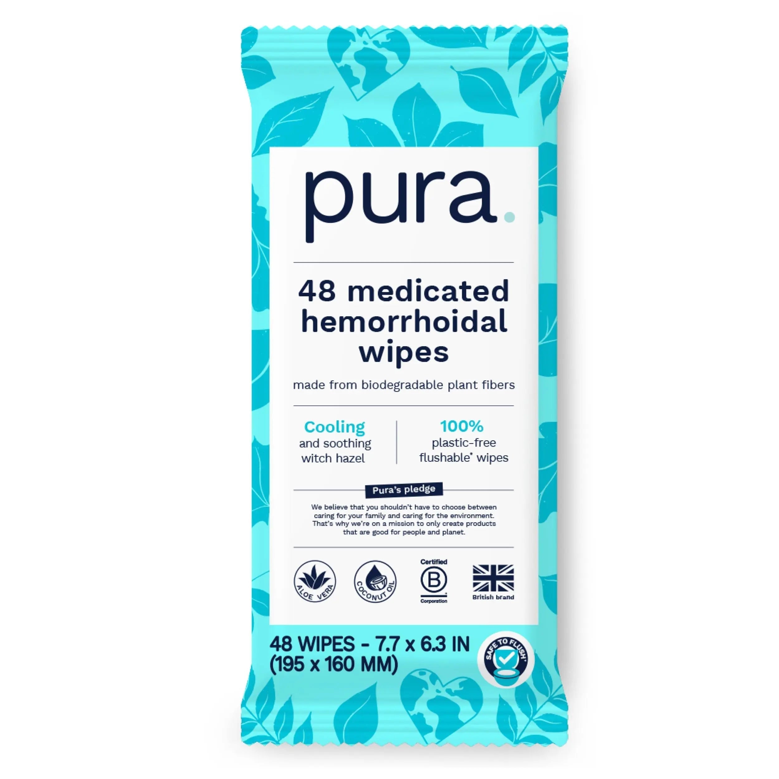 Pura Flushable Hemorrhoid Wipes XL, 48 Count, Medicated with Cooling Witch Hazel, Aloe & Coconut Oil, Fast Relief, Fragrance-Free, 100% Plastic-Free Pura uk supplements