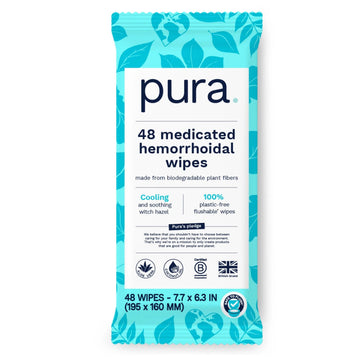 Pura Flushable Hemorrhoid Wipes XL, 48 Count, Medicated with Cooling Witch Hazel, Aloe & Coconut Oil, Fast Relief, Fragrance-Free, 100% Plastic-Free Pura uk supplements