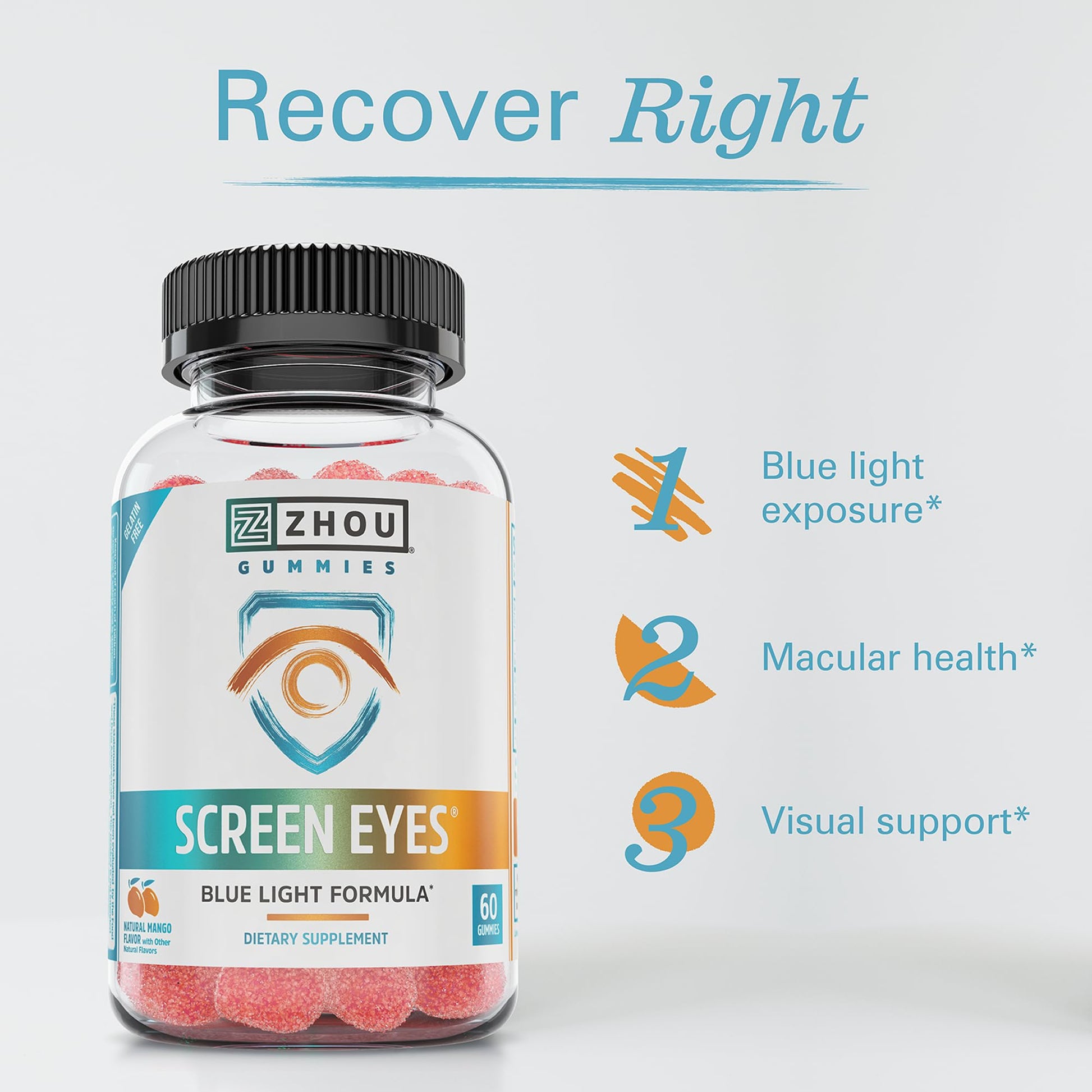 Zhou Screen Eyes Gummies - Lutein Gummies for Eye Health, Lutein and Zeaxanthin for Adults & Kids, Supports Eyesight, Blue Light Vision Health Formula - 60 Count ZHOU uk supplements