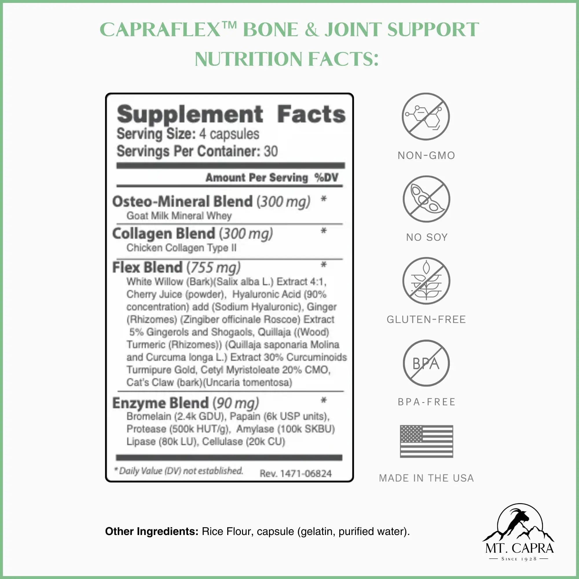 CapraFlex by Mt. Capra | Bone and Joint Support Supplement with Chicken Collagen, Hyaluronic Acid, Turmeric, and Herbs for Joint Vitality | 30 Servings - 120 Capsules Mt Capra uk supplements