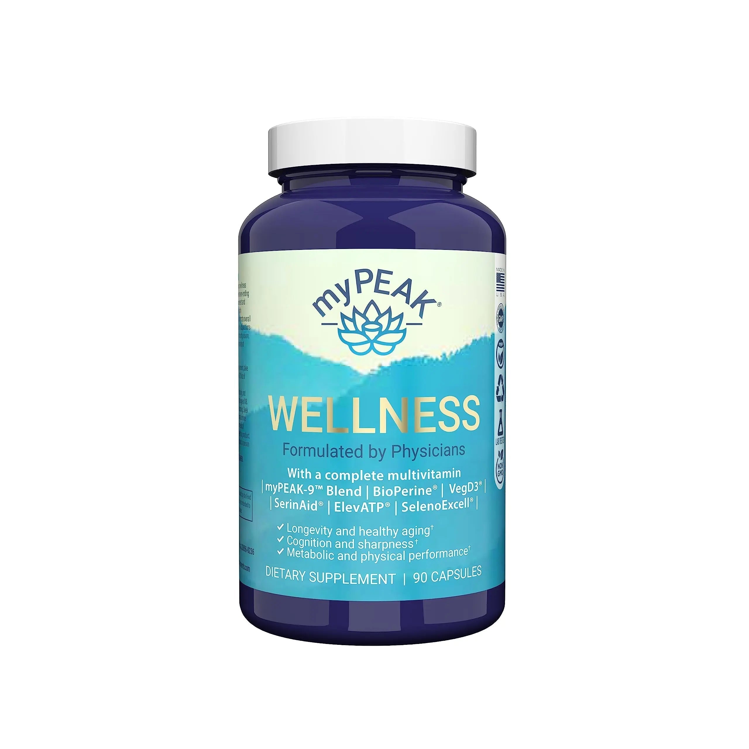 myPEAK Wellness Award-Winning Vegan Multivitamin with ElevATP Ancient Peat Extract, Natural Astaxanthin, Iron, Resveratrol and Alpha GPC myPEAK uk supplements