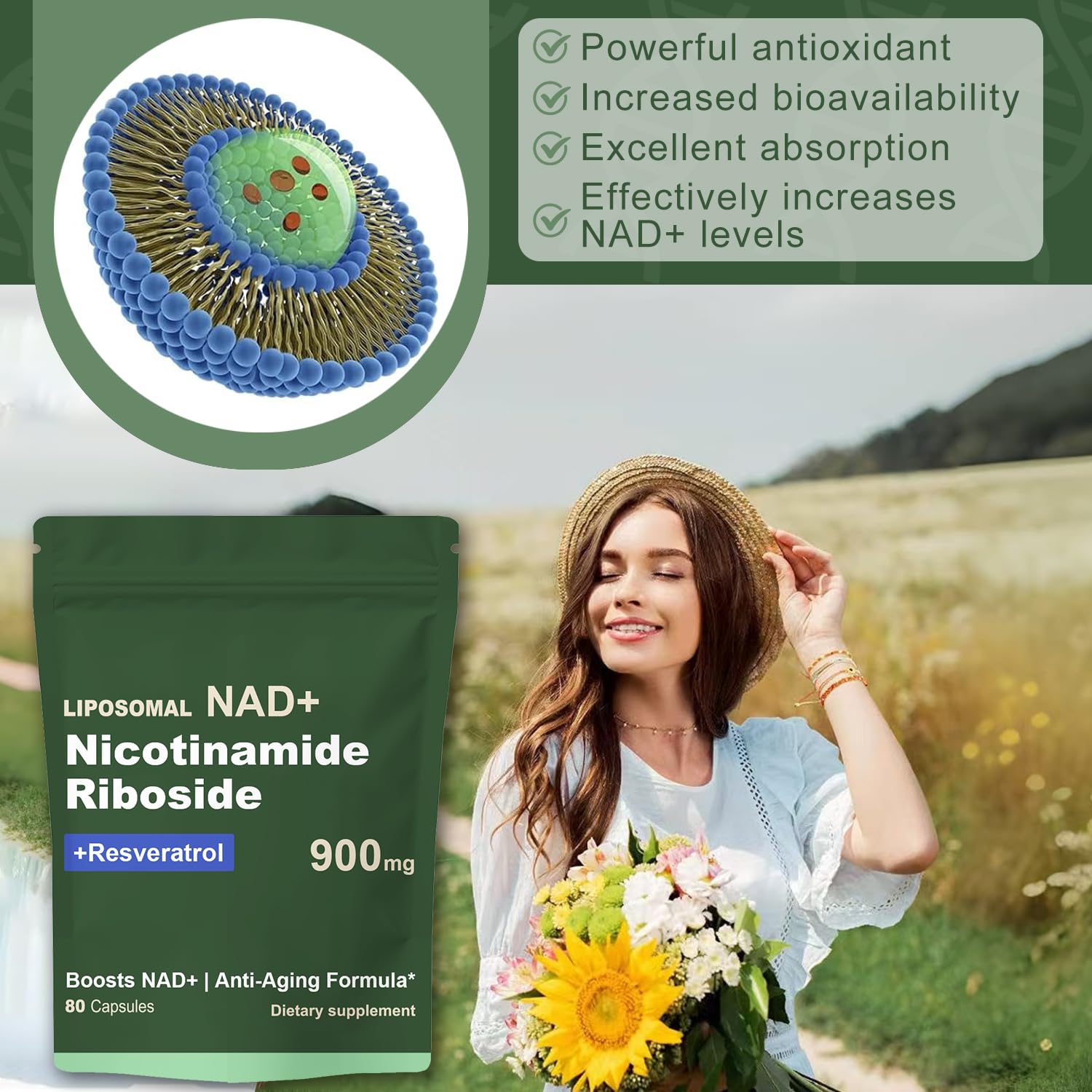 Quackiki NAD Resveratrol Supplement with NAD Nicotinamide Riboside Resveratrol 900 MG, Boost NAD+ for Cellular Health, Anti-Aging, Energy, Focus - 80 Capsules(2Pcs) Quackiki uk supplements