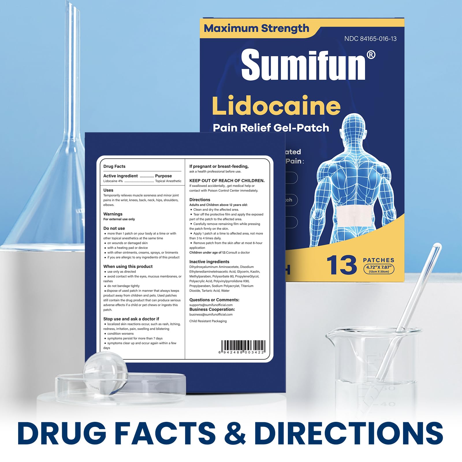 Sumifun XL Lidocaine Patches for Pain Relief, 4% Lidocaine Maximum Strength OTC, Extra Large 4.72"x7.87" for Full Back Pain Patches & Large Areas (Extra Large, Count, 13) Sumifun uk supplements