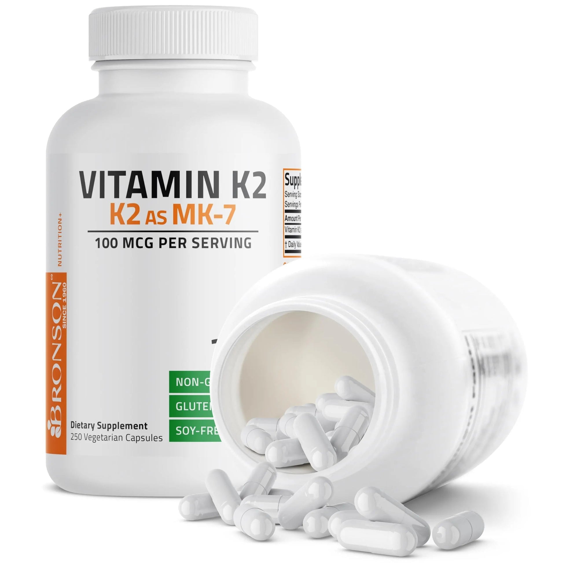 Bronson Vitamin K2 as MK-7 Menaquinone 100 mcg Non-GMO, 250 Capsules Bronson uk supplements