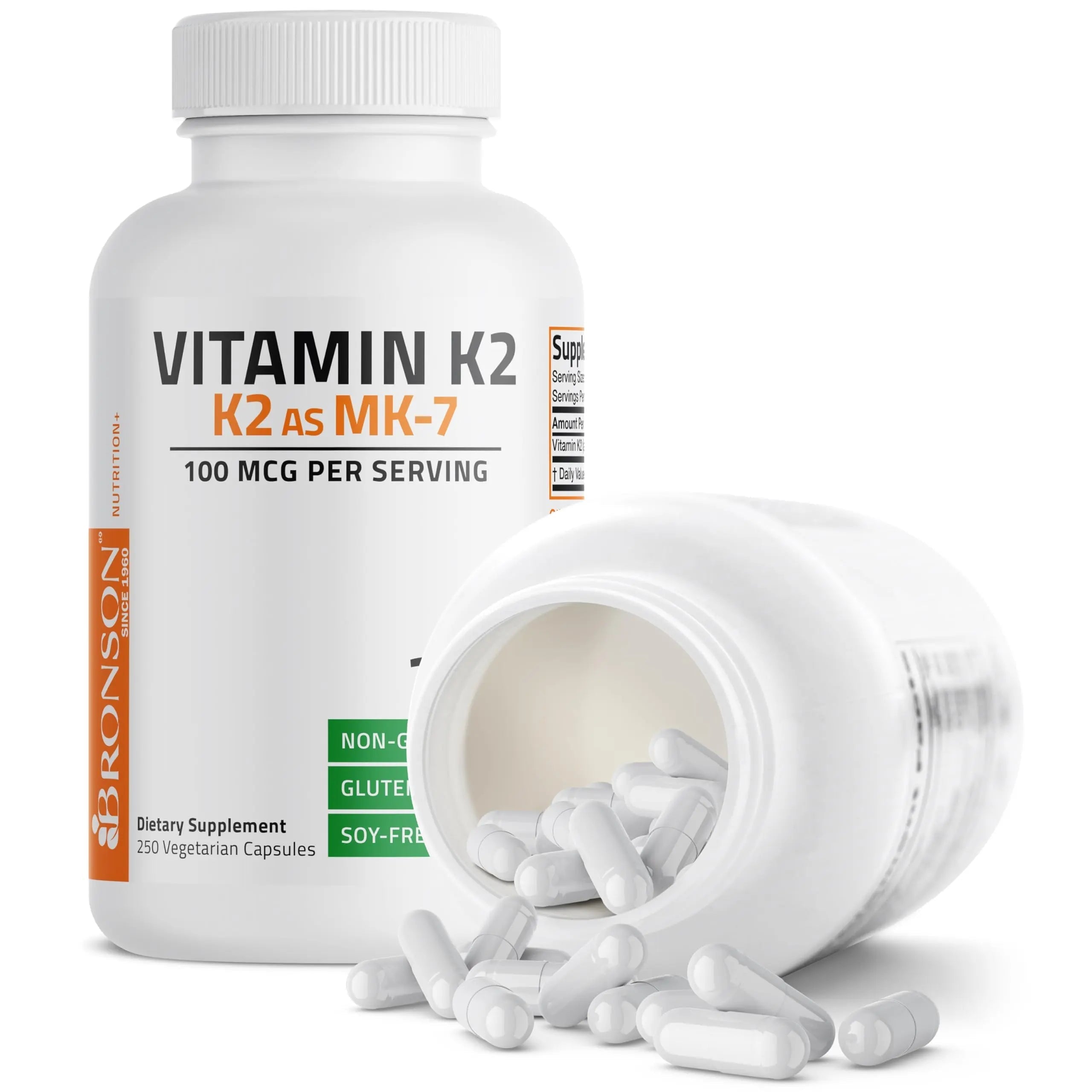 Bronson Vitamin K2 as MK-7 Menaquinone 100 mcg Non-GMO, 250 Capsules Bronson uk supplements