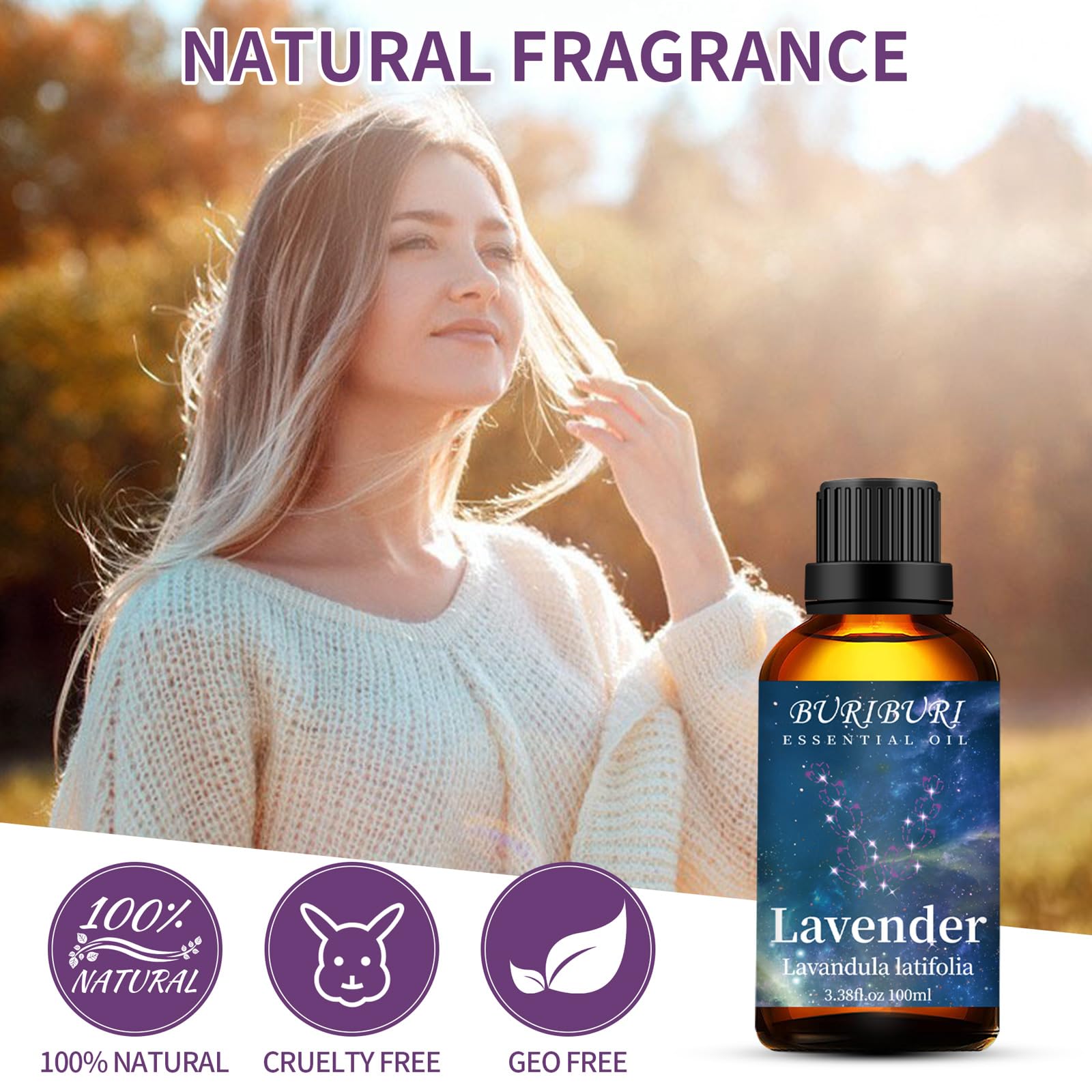 BURIBURI Lavender Essential Oil 100ML, 100% Pure Undiluted, Natural, Organic Aromatherapy Oil Lavender Oils BURIBURI uk supplements