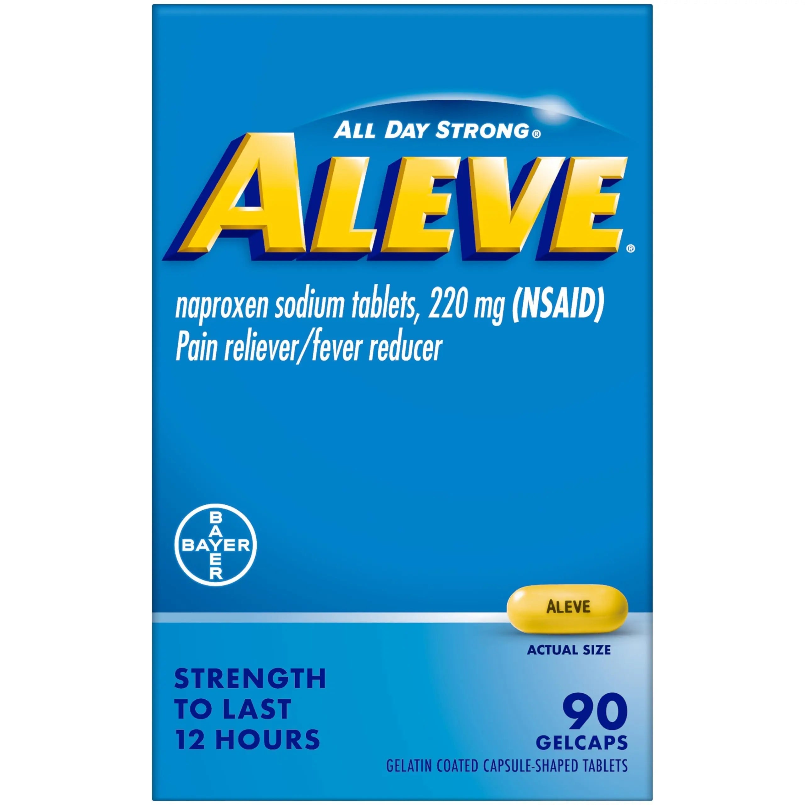 Aleve Pain Reliever & Fever Reducer Gelcaps, Naproxen Sodium, Headache and Back and Body Pain Relief Medicine, for Adults and Children Ages 12 and Up, 90 Count Aleve uk supplements