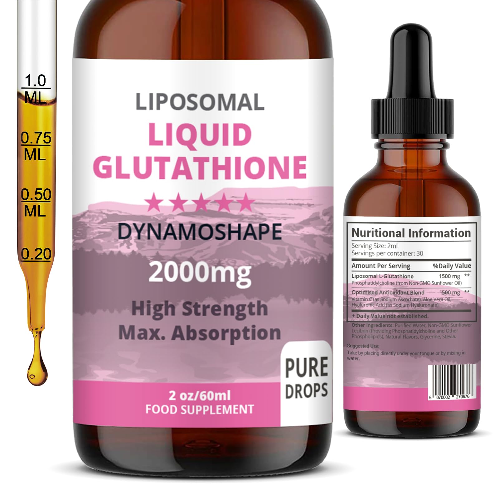 Liposomal Glutathione 2000mg with Vitamin C, Oral Glutathione Liquid, Antioxidant Supplement for Detox, Superior Absorption, Higher Dosage (Pack of 1) baanaas For Babies to Nanas uk supplements