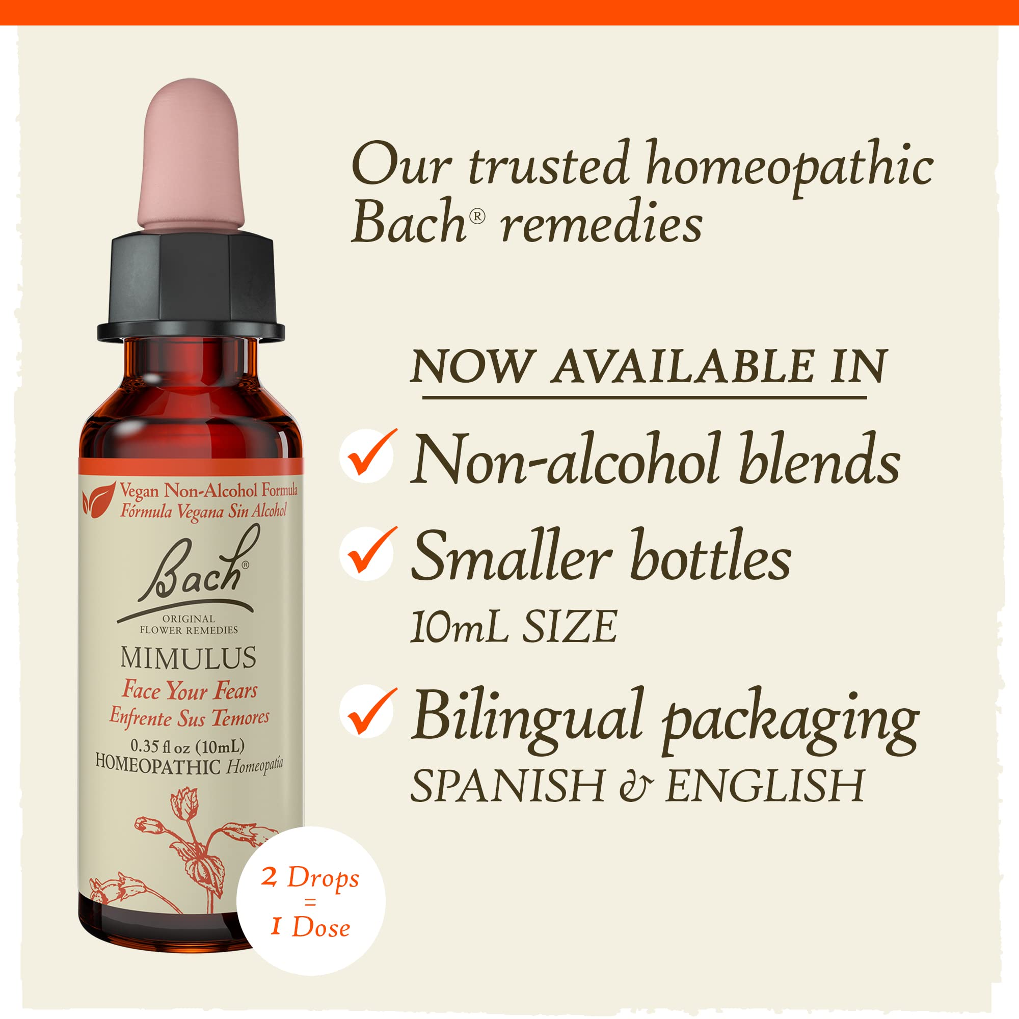 Bach Original Flower Remedies, Mimulus for Facing Fears (Non-Alcohol Formula), Natural Homeopathic Bach uk supplements