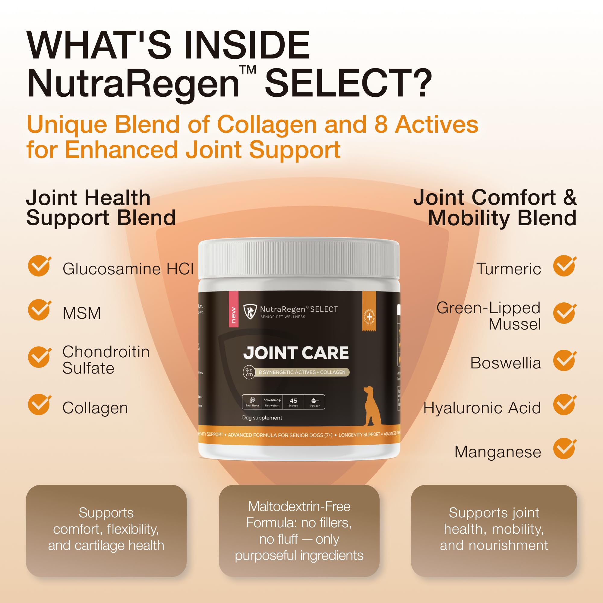 NutraRegen Select Senior Dog Joint Supplement 45 Scoops | Natural Glucosamine Chondroitin for Dogs with Collagen | Hip and Joint Powder | 7.7 Oz NutraRegen uk supplements