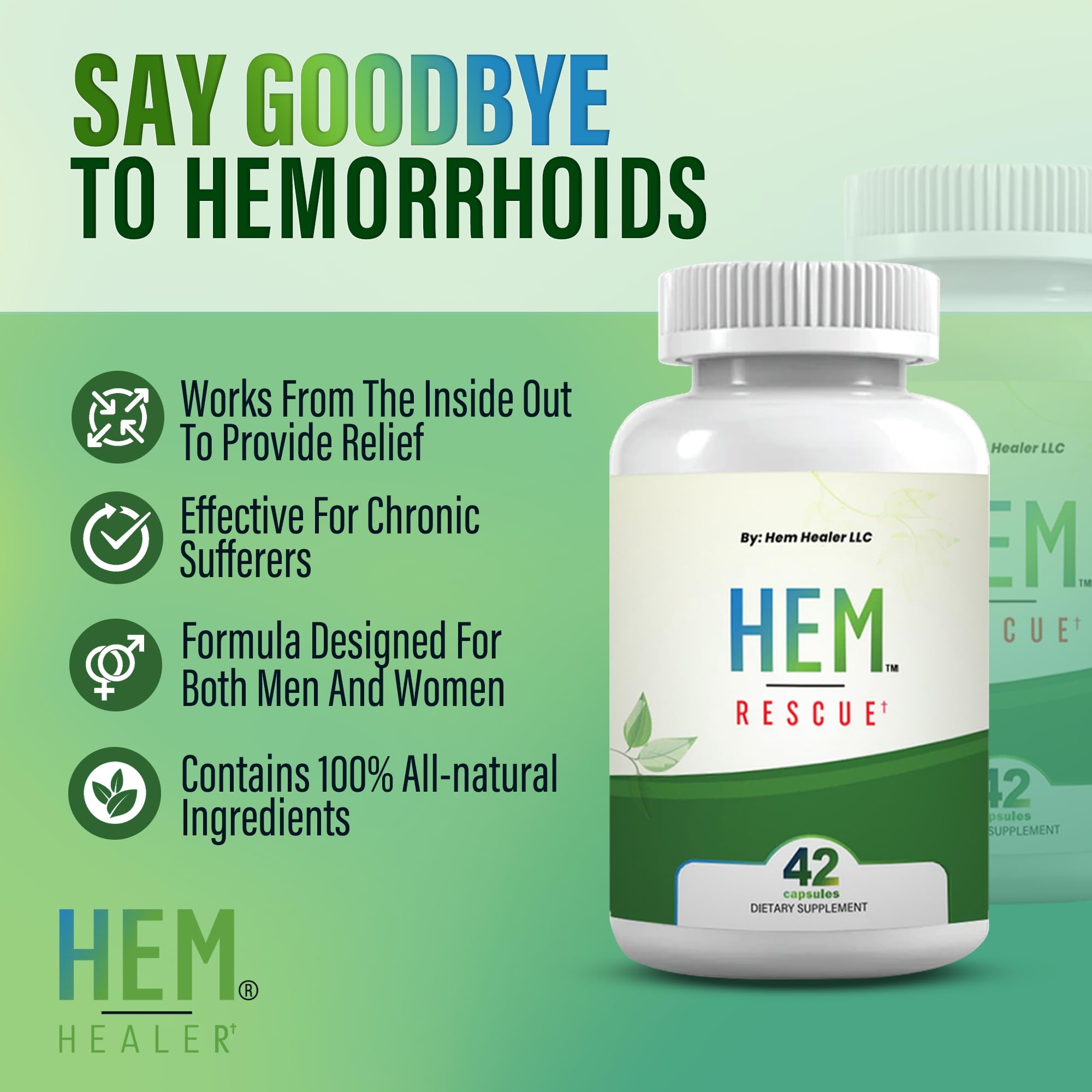 Hem Healer Hem Rescue Hemorrhoid Treatment Supplement - All Natural, Reduces Discomfort & Swelling, Boosts Blood Flow, Oral Botanical Blend, Made in USA - (1 Bottle Pack) Hem Healer uk supplements