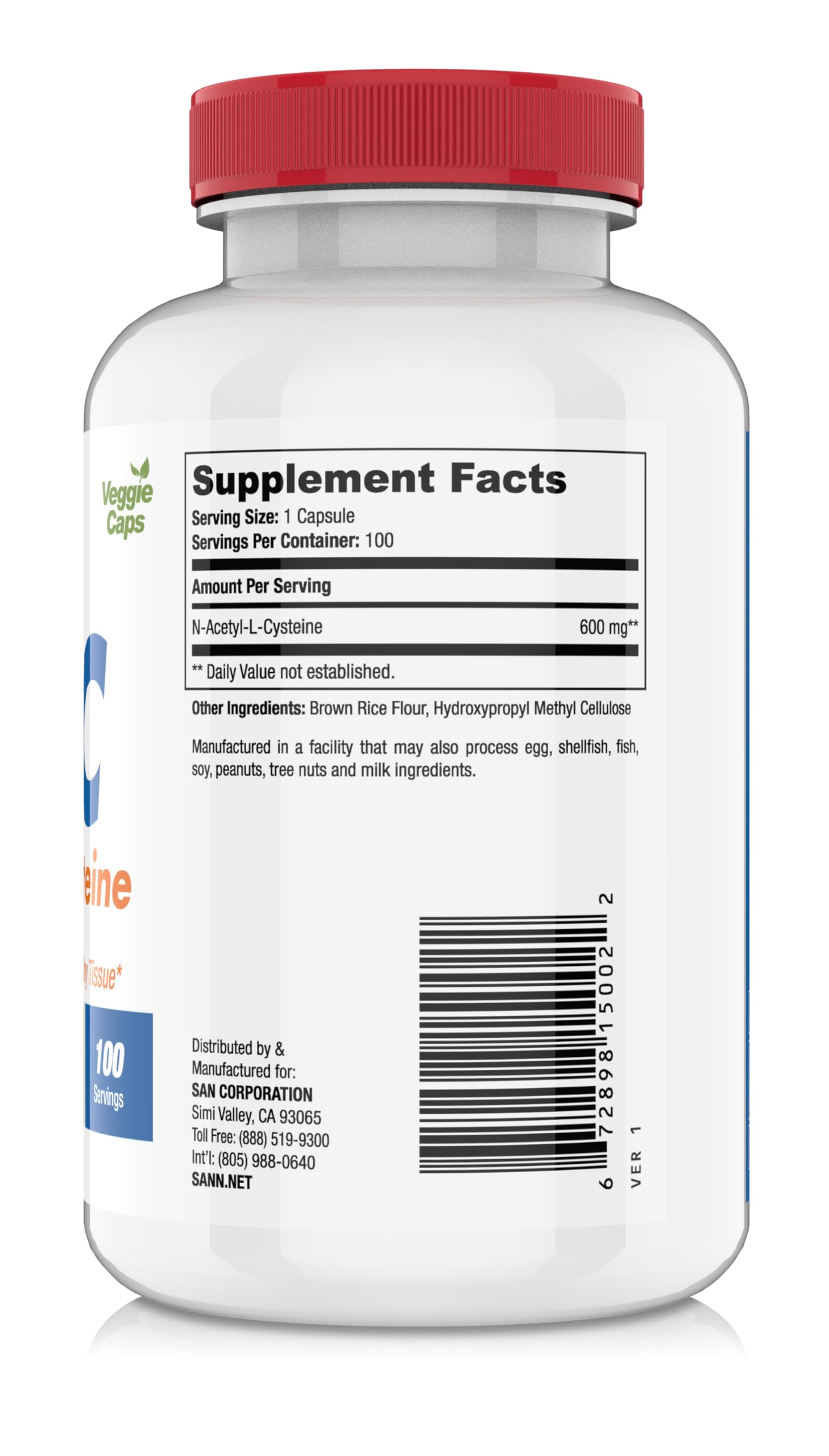 SAN N-Acetyl-L-Cysteine (NAC), Immune, Respiratory, Liver Health, NAC 600 mg, Potent antioxidant Support, Free-radicals, Easy to Absorb, 100 Capsules SAN uk supplements