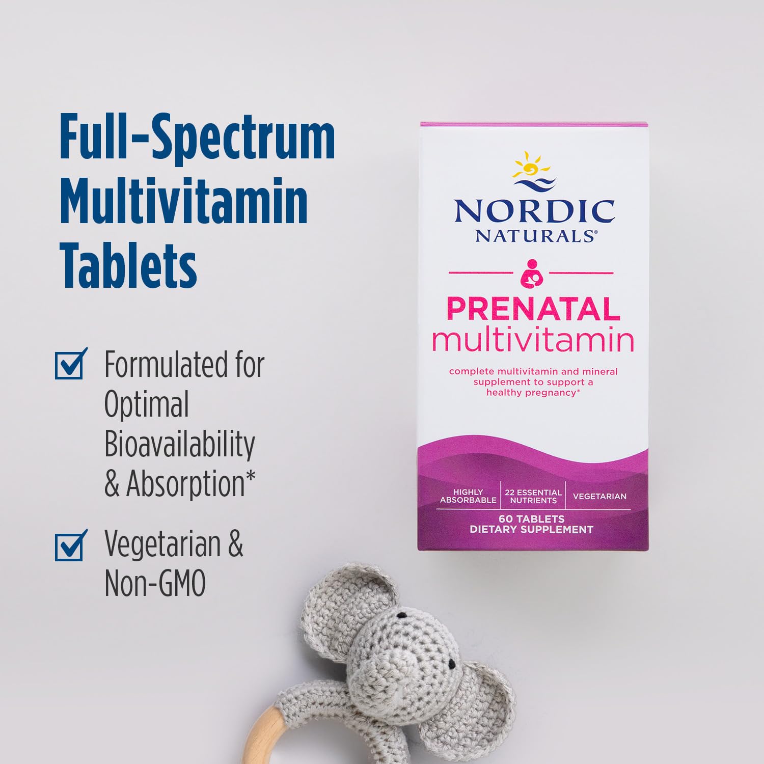 Nordic Naturals Prenatal Multivitamin for Women - Daily Vegetarian Prenatal Vitamins - 22 Essential Nutrients, Including B6, Folate, and Iron - 60 Tablets - 30 Servings Nordic Naturals uk supplements