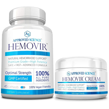 Approved Science Hemovir - Hemorrhoid Capsules and Cream - Dual-Action Stops Itching and Optimizes Blood Flow - Internal and External Care - 45 Capsules + 2 Fl Oz - Vegan - Non GMO - Made in The USA Approved Science uk supplements