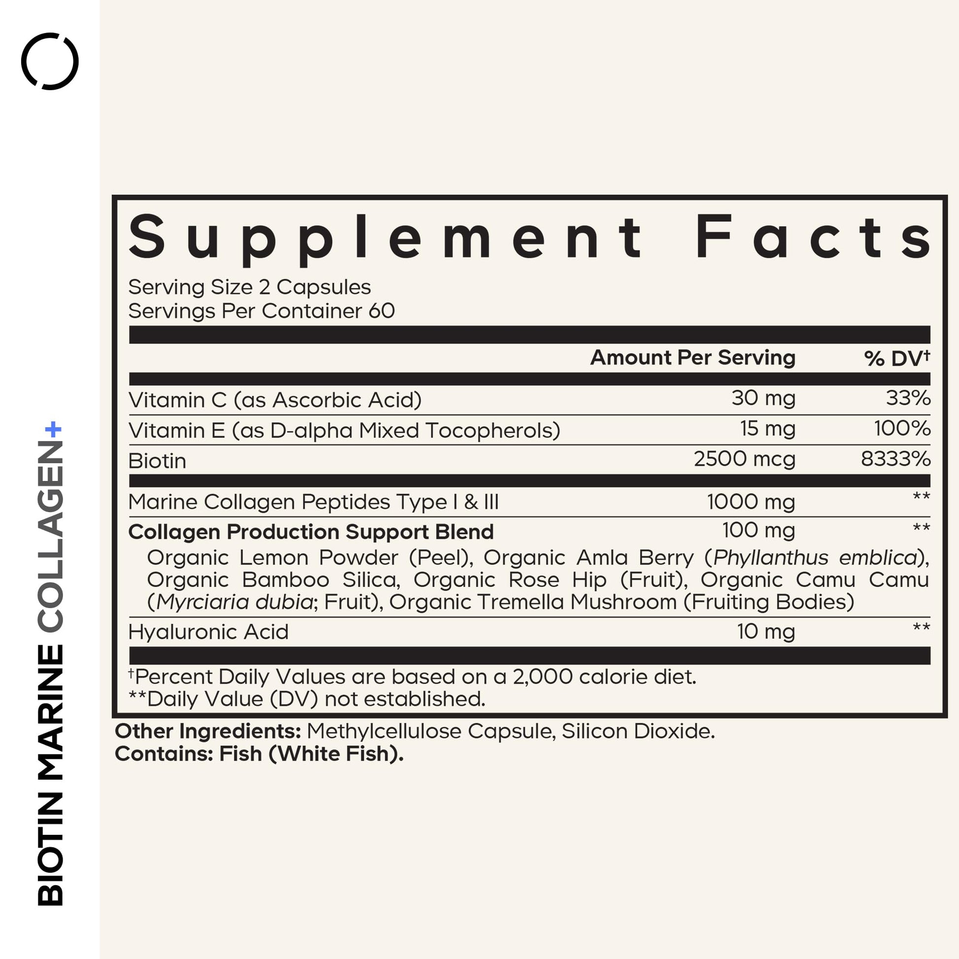 Codeage Biotin Marine Collagen Peptides - Wild-Caught Marine Collagen Types I & III, Biotin, Vitamins C & E, Hyaluronic Acid, Amino Acids, Fruit and Herb Blend, Non-GMO - 120 Capsules Codeage uk supplements