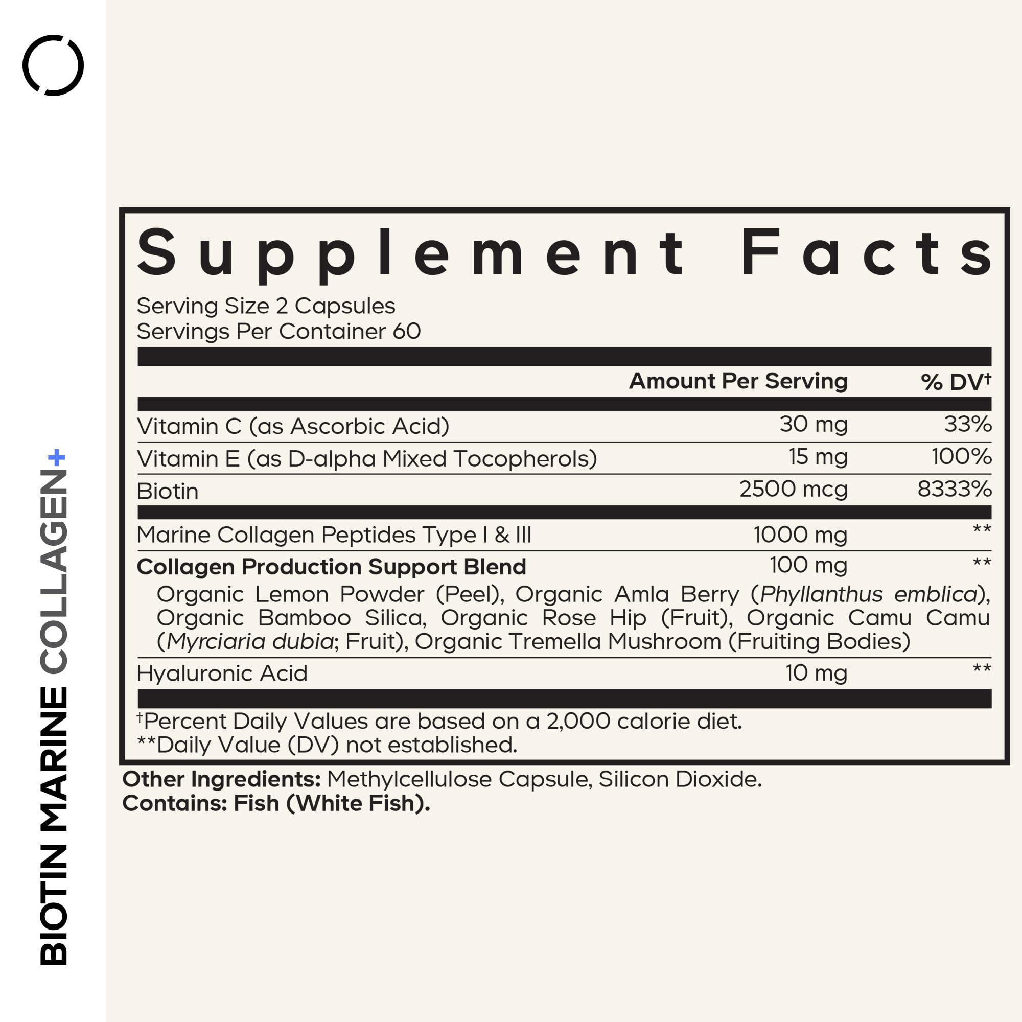 Codeage Biotin Marine Collagen Peptides - Wild-Caught Marine Collagen Types I & III, Biotin, Vitamins C & E, Hyaluronic Acid, Amino Acids, Fruit and Herb Blend, Non-GMO - 120 Capsules Codeage uk supplements