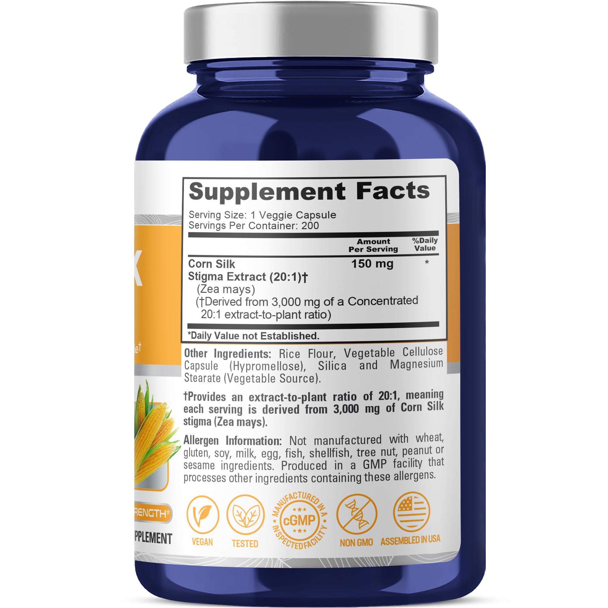 NusaPure Corn Silk Extract 3,000 mg per Caps - 200 Veggie Caps (100% Vegetarian, Non-GMO, Extract 20:1, Vegan) NusaPure uk supplements