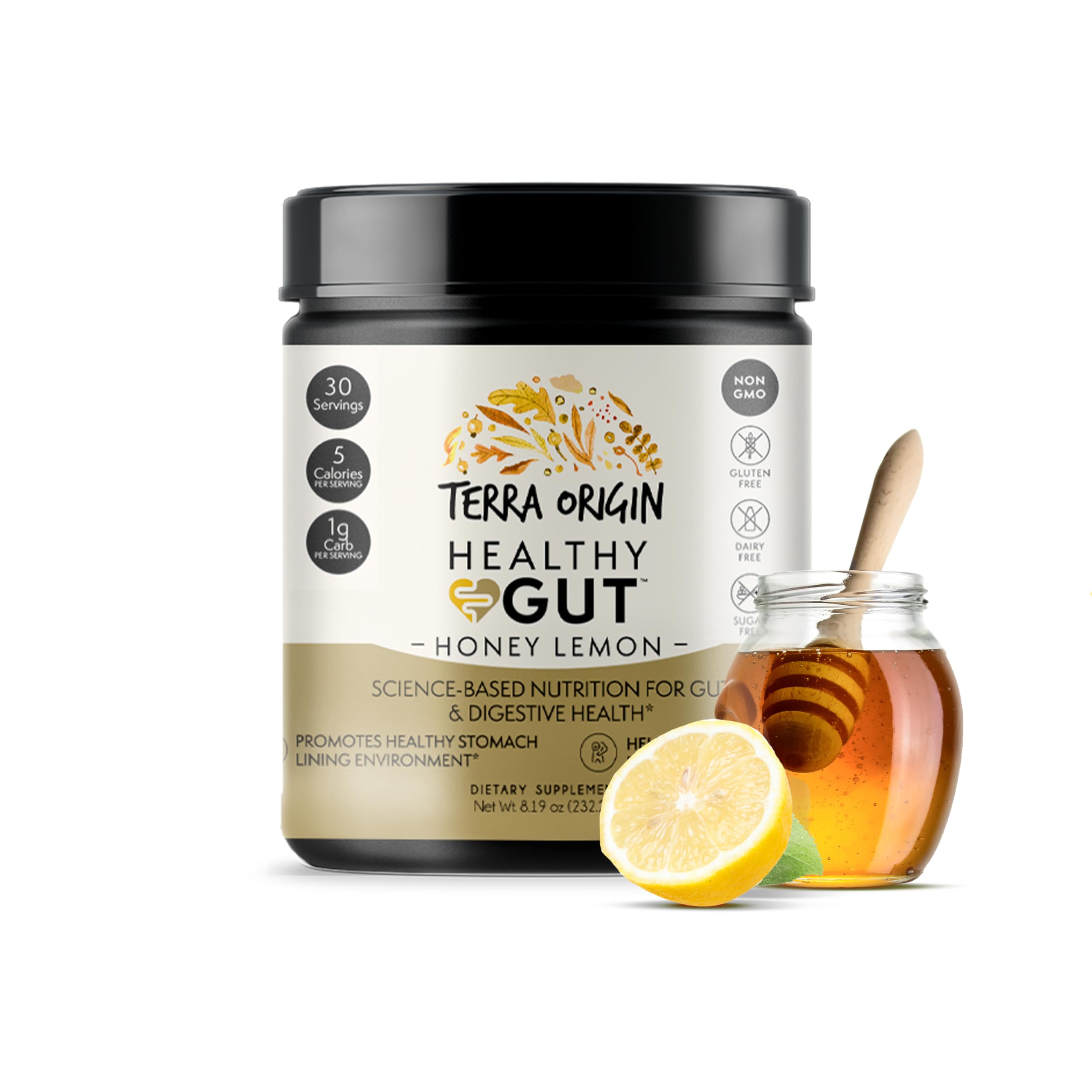 TERRA ORIGIN Healthy Gut Powder (Honey Lemon) | 30-Servings with L-Glutamine TERRA ORIGIN uk supplements